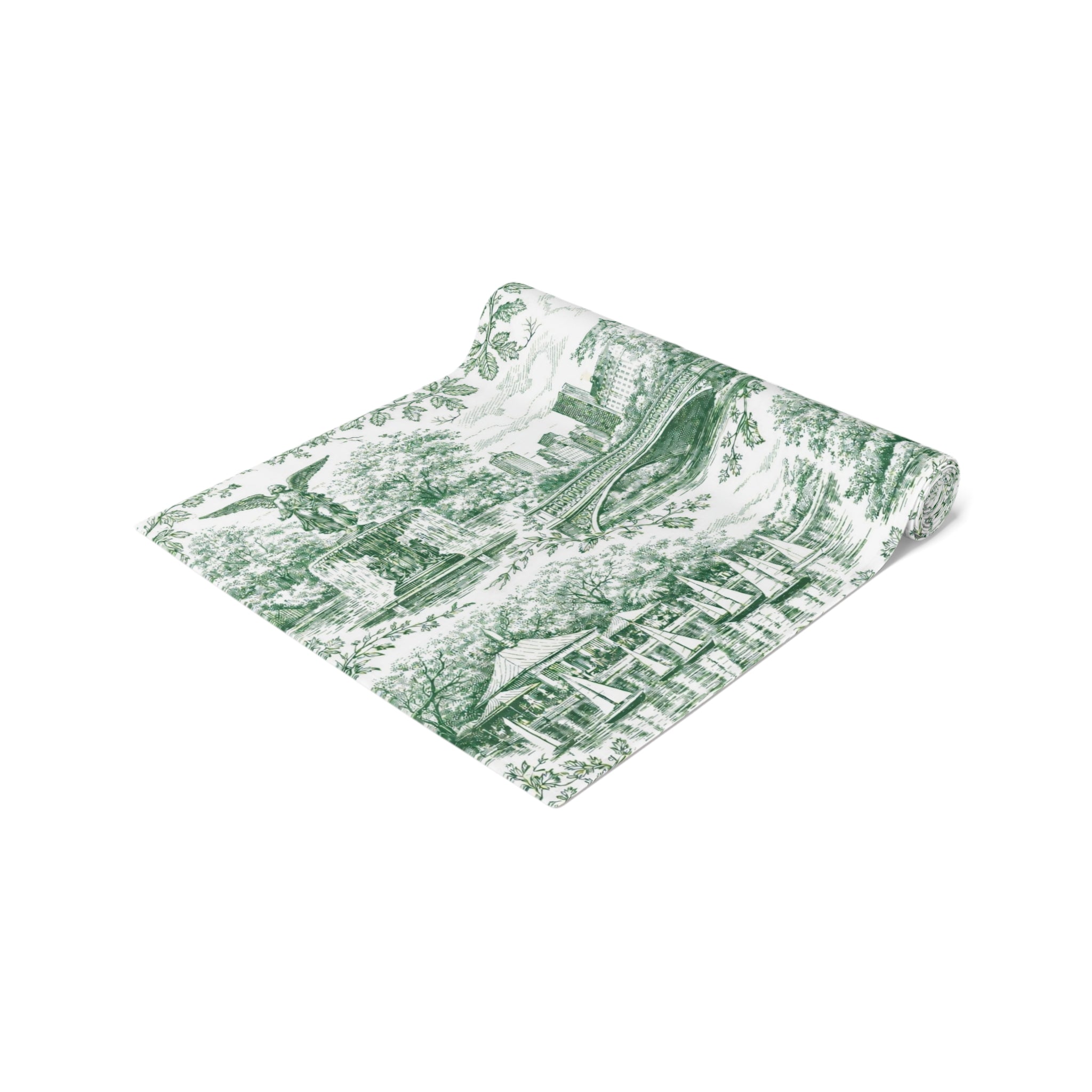 Central Park NYC Green Toile de Jouy Table Runner — New York Chinoiserie Dining Table Decor