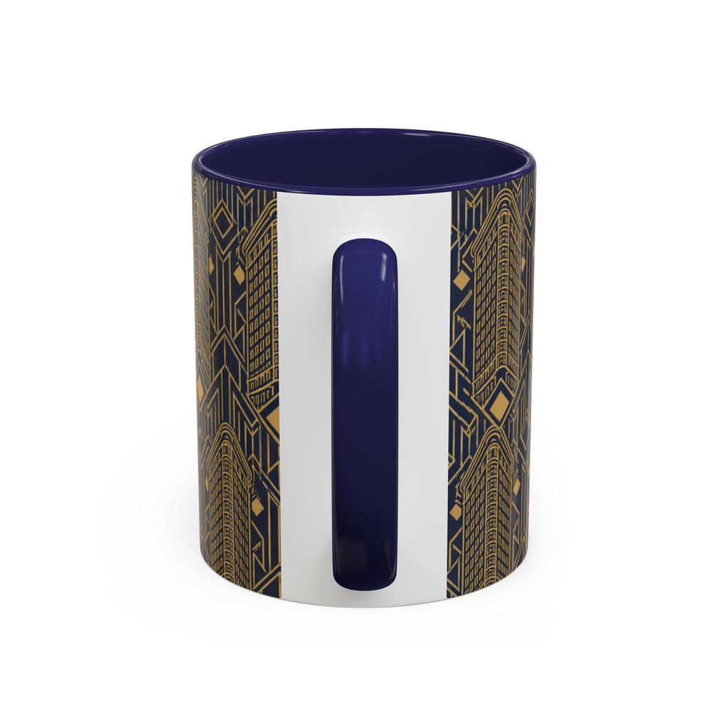 Art Deco Flatiron Building Navy & Gold Accent Coffee Mug — Manhattan Art Deco Pattern 11 oz