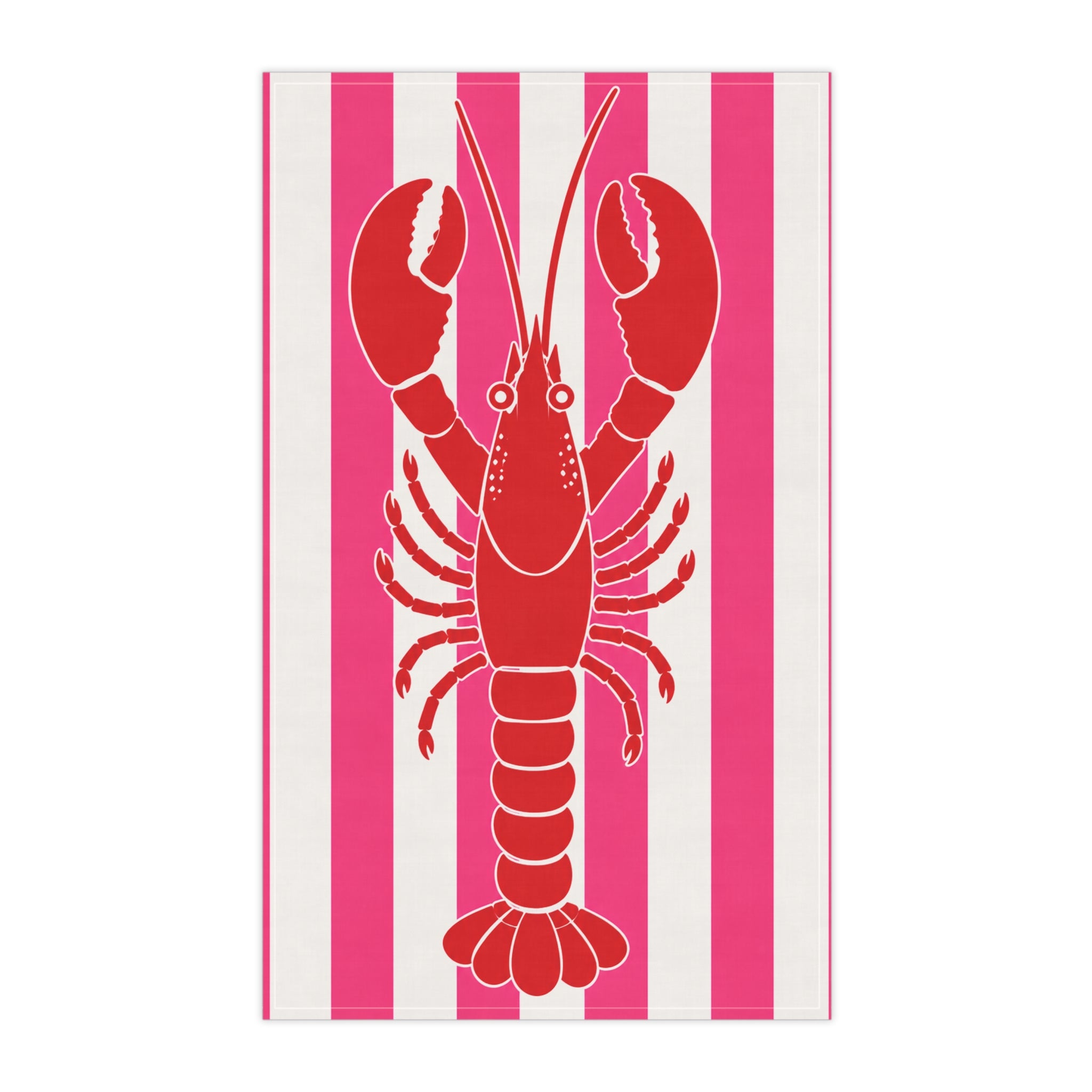 Hamptons Lobster Pink Tea Towel — ink & White Stripes Kitchen Linen