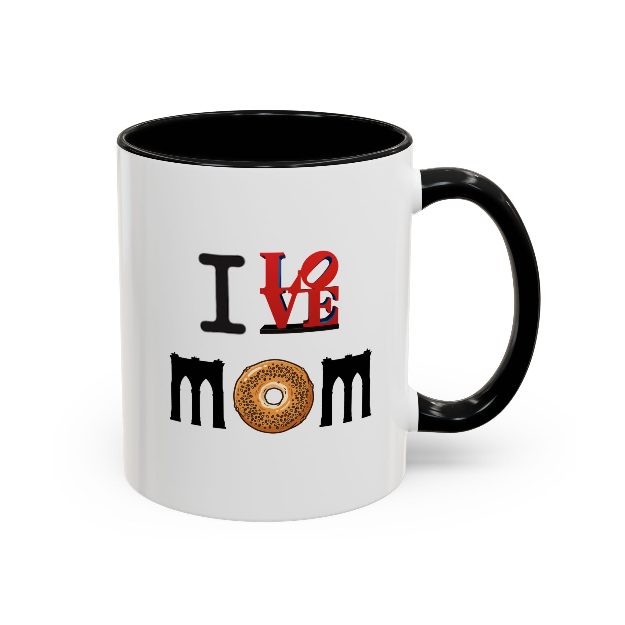 I Love NY Mom Mug | I Love Mom Mother's Day Bagel Brooklyn Bridge Accent Coffee Mug 11oz