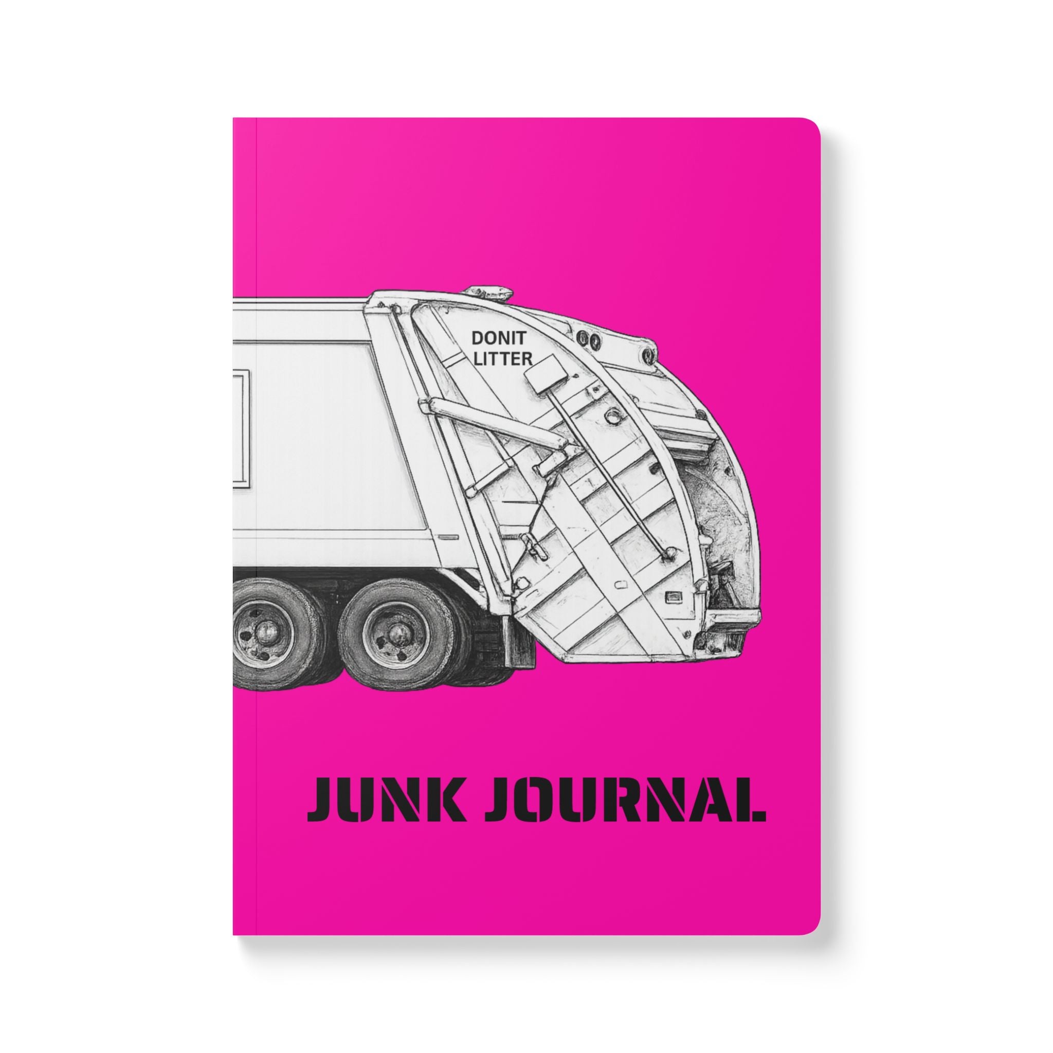 Junk Journal Softcover — Bold Pink Garbage Truck Notebook