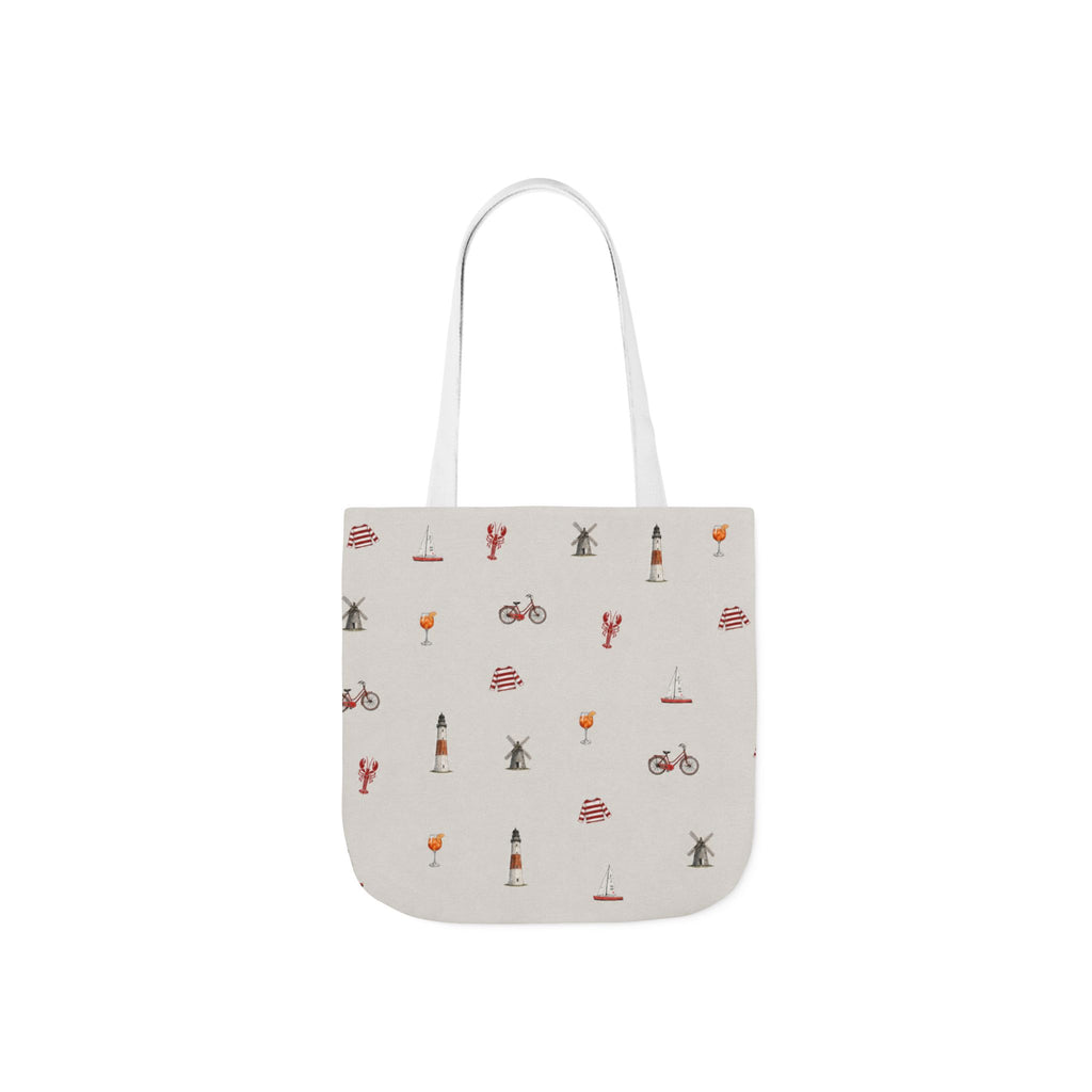 Icons of the Hamptons Heather Gray Canvas Tote — Lighthouse, Windmill, Lobster, Sailboat Icons