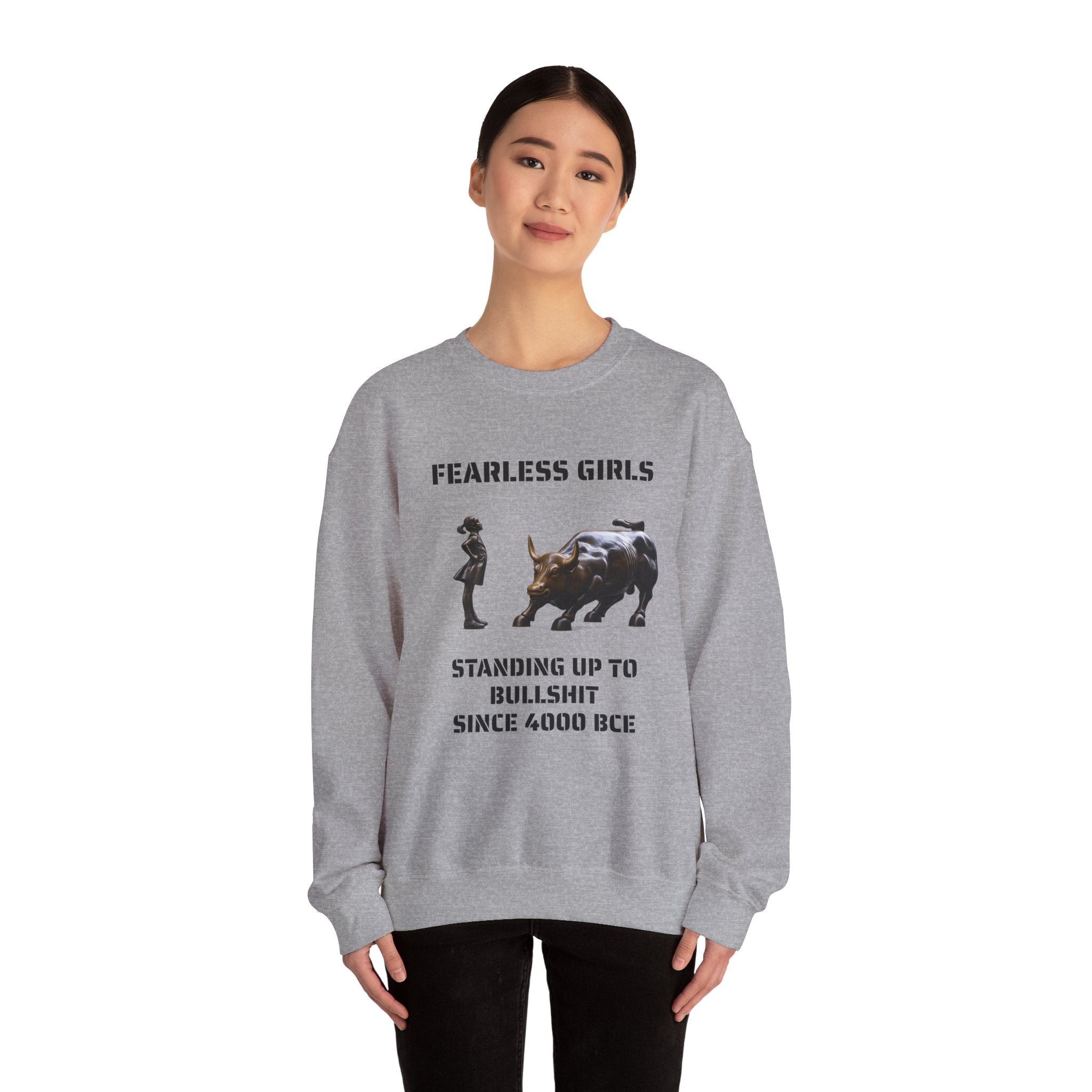 Fearless Girl Raging Bull Statue graphic Sweatshirt | NYC Empowerment, Feminist Design Sweater