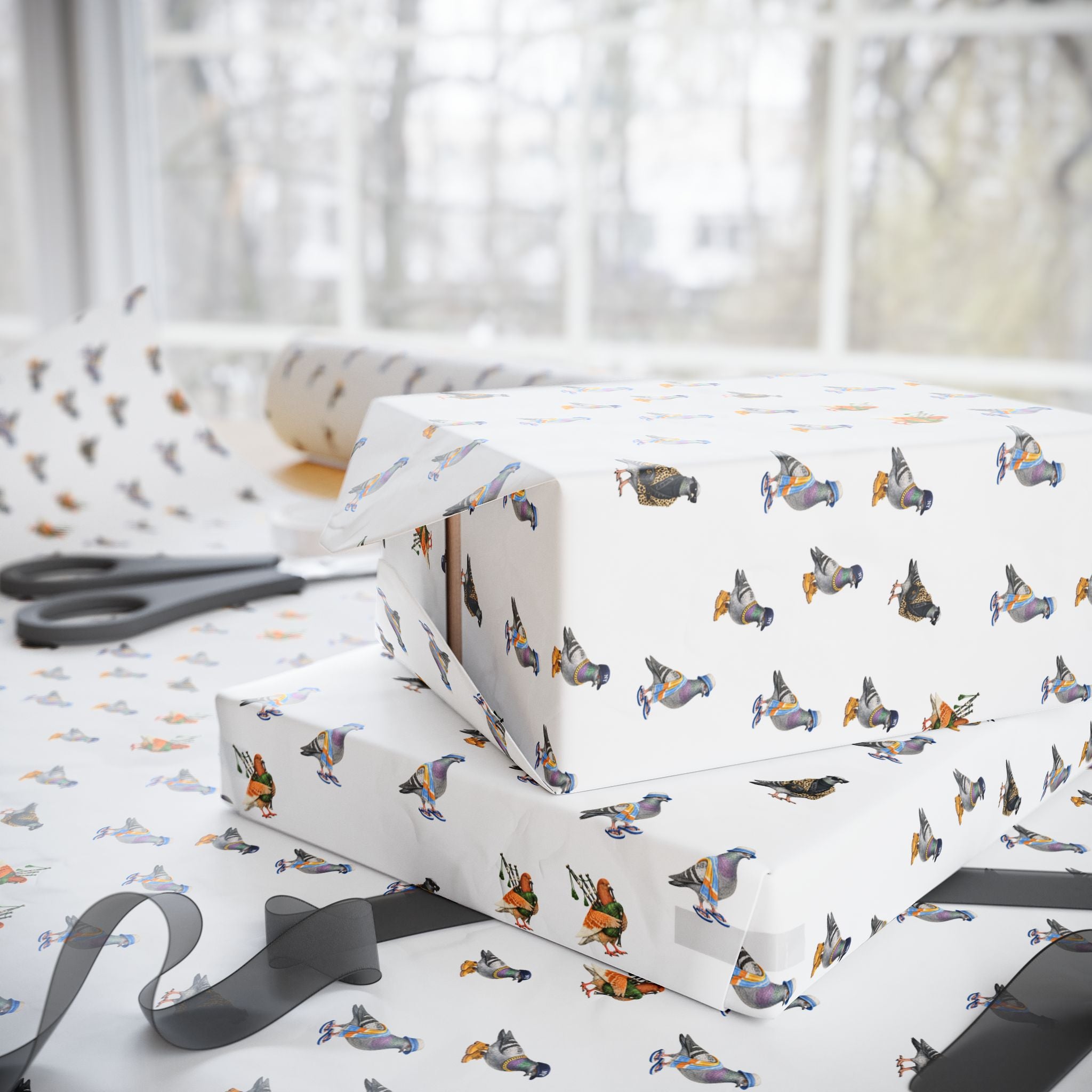 NYC Pigeons Pattern Gift Wrap Paper | Bird Lover Wrapping Paper Roll