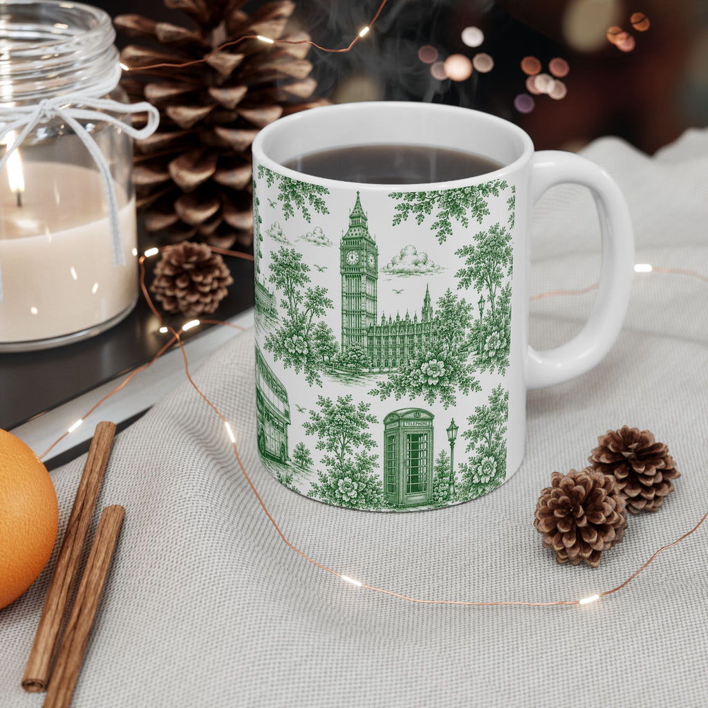 London Green Toile du Jouy Ceramic Mug – Vintage London Icons (11oz)