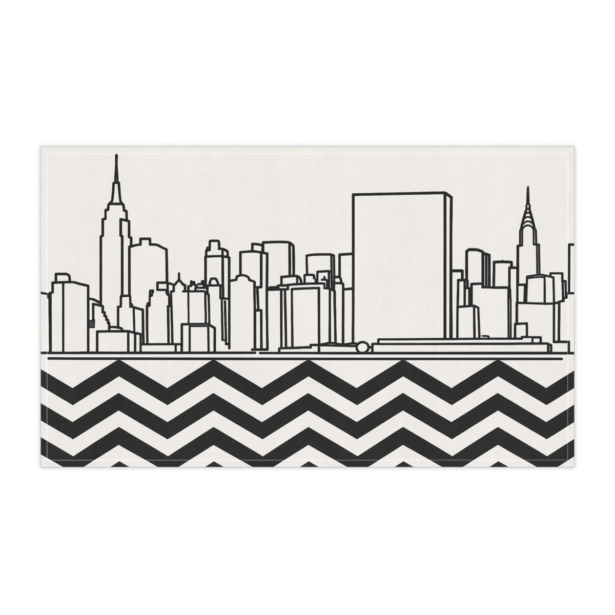 Paño de cocina Chevron del horizonte de Manhattan de NYC — Lino de cocina minimalista en blanco y negro del horizonte de la ciudad de Nueva York