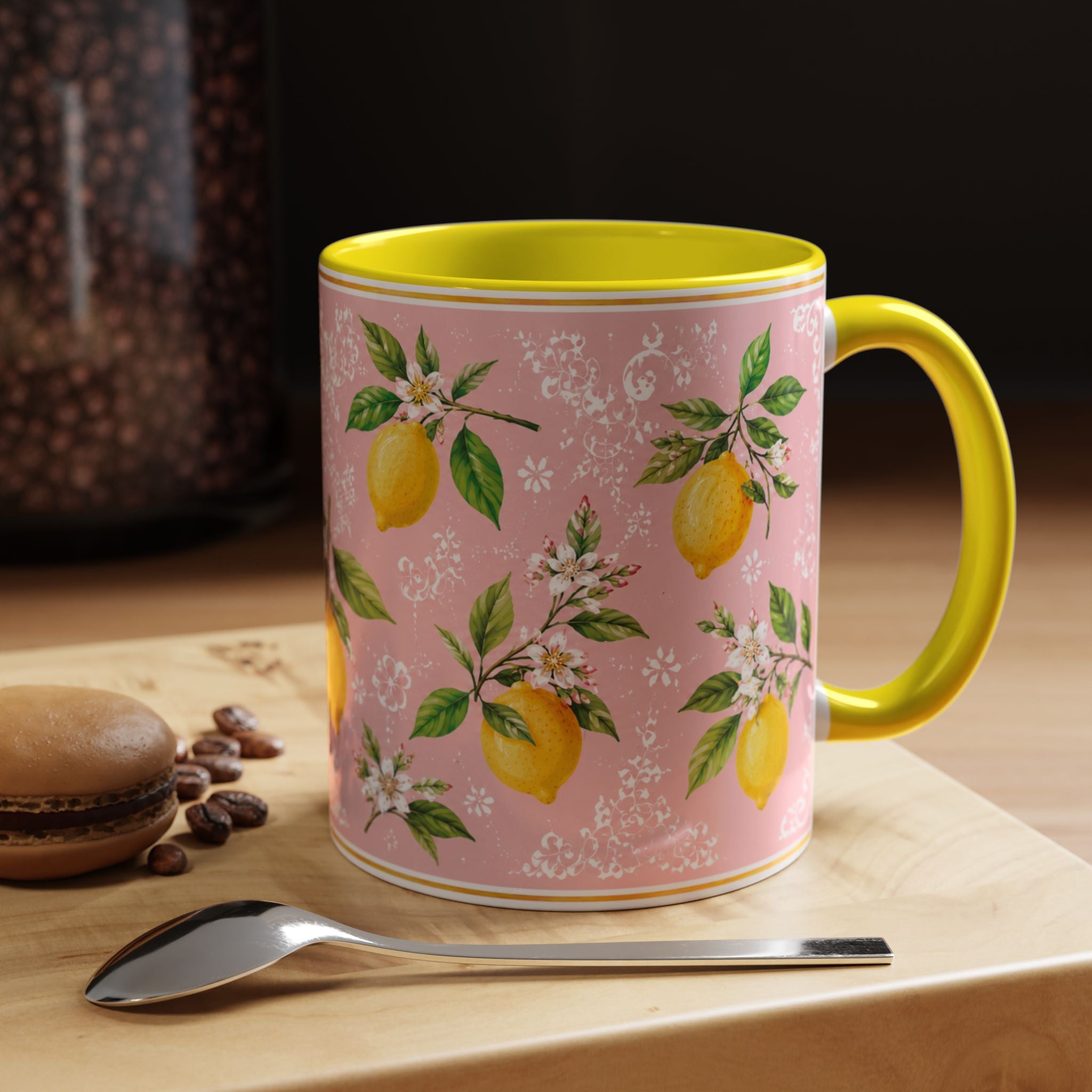 Little Italy Amalfi Pink Lemon 2 Accent Mug — La Dolce Vita Ceramic Kitchen Mug (11oz)