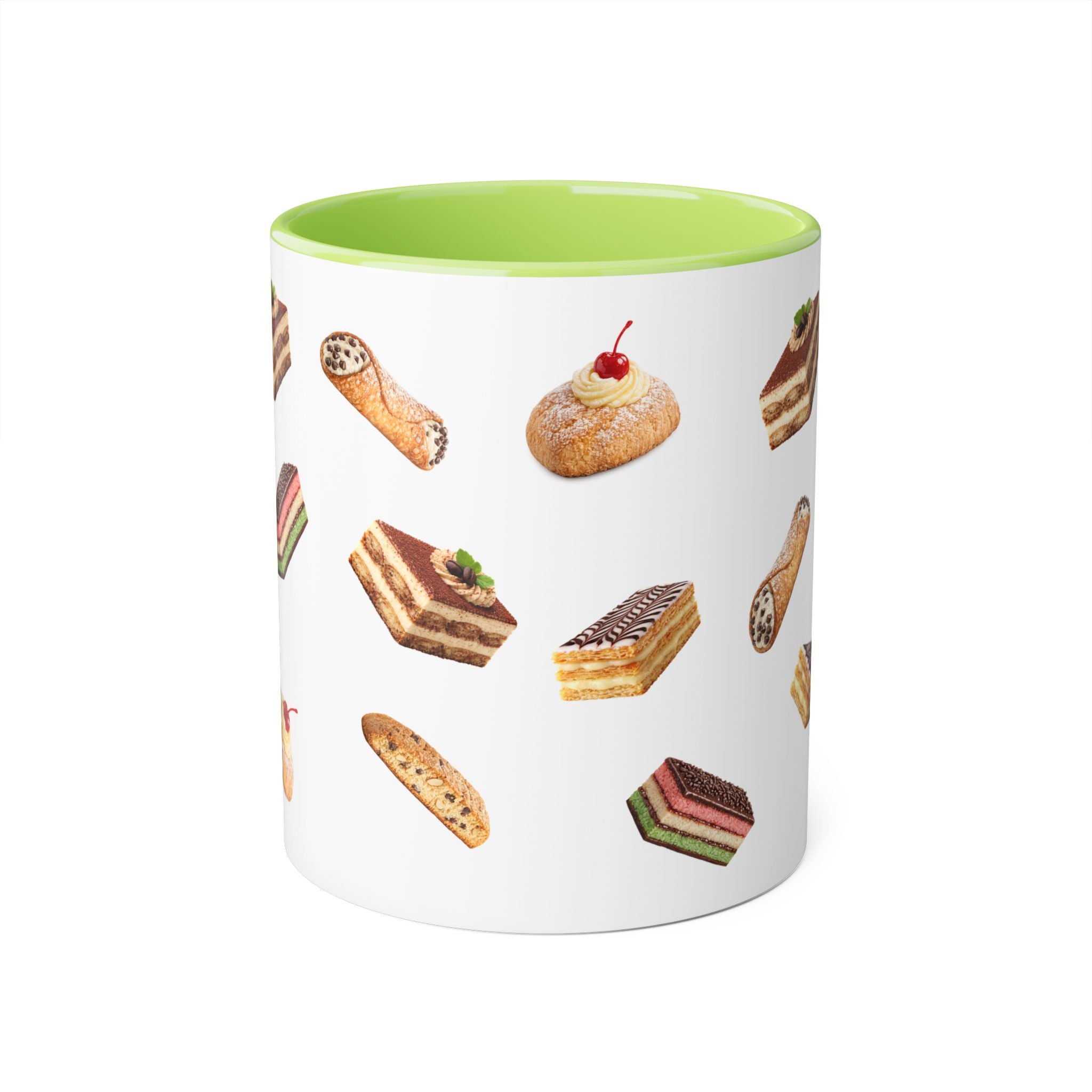 NYC Italian Bakery Pattern Mug | Cannoli Rainbow Cookie Zeppoli Tiramisu Biscotti Napoleon 11oz Ceramic Coffee Cup