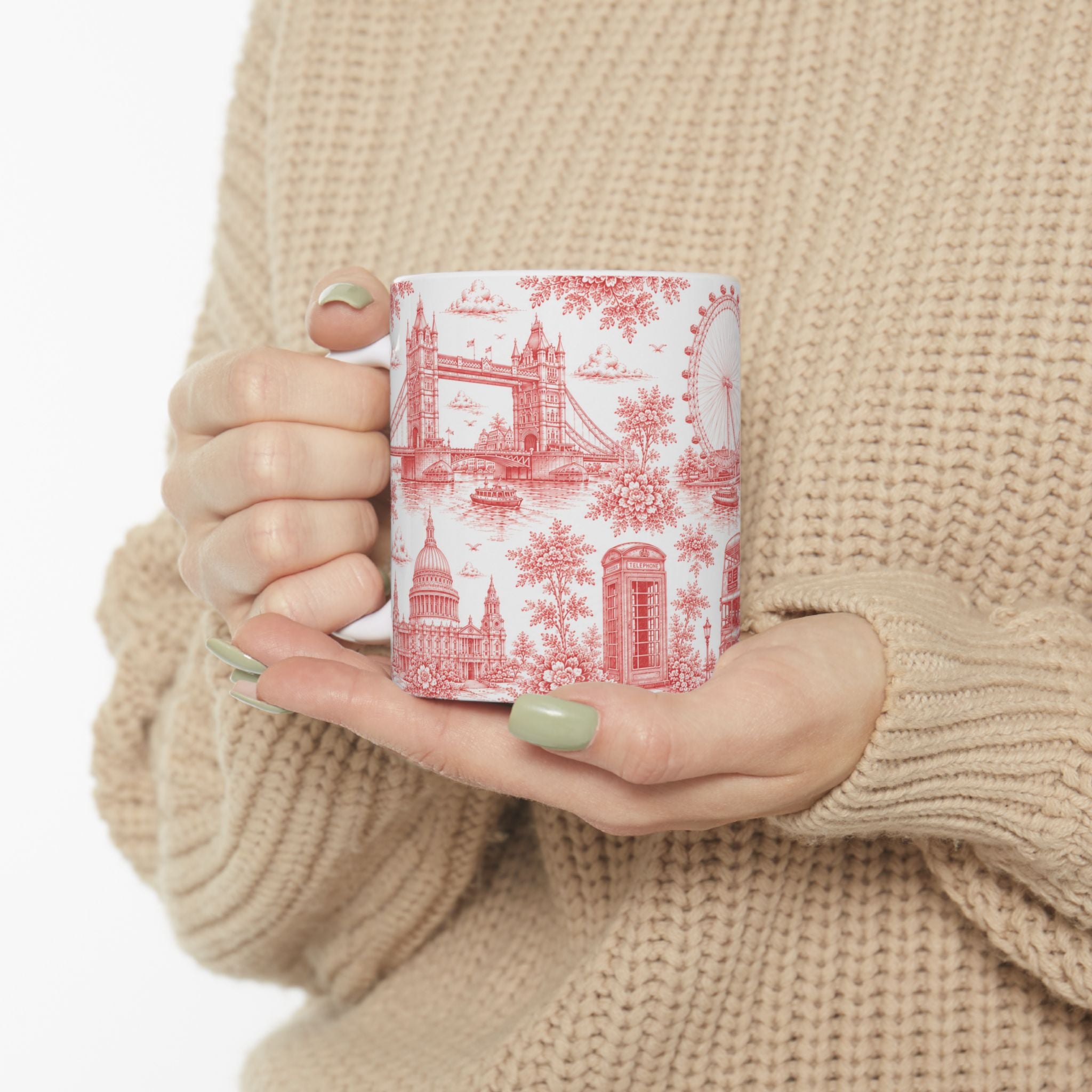 London Red Toile du Jouy Ceramic Mug – Vintage London Icons (11oz)