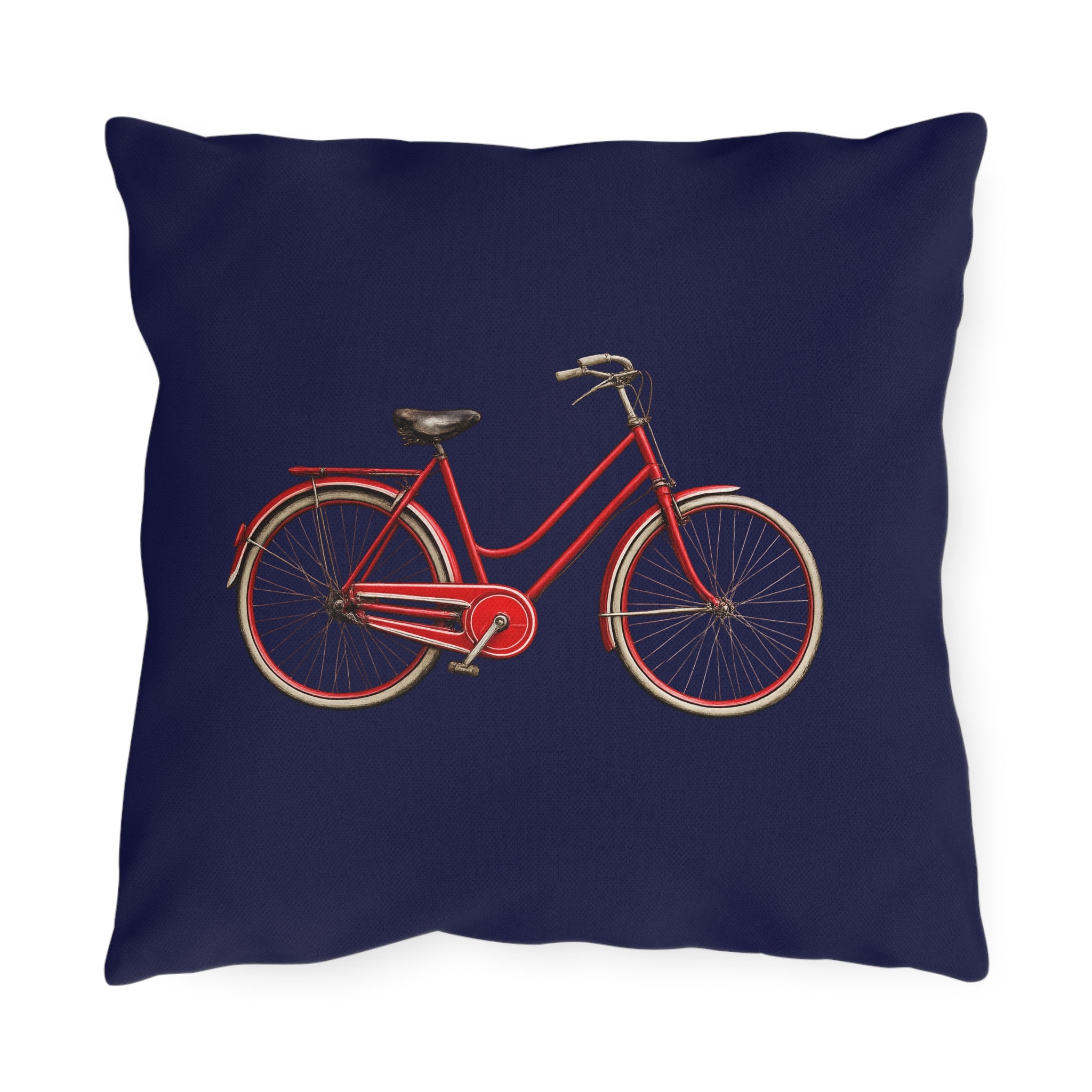 Red Bicycle Navy Outdoor Pillow  – Cozy Hamptons Patio Throw Cushion
