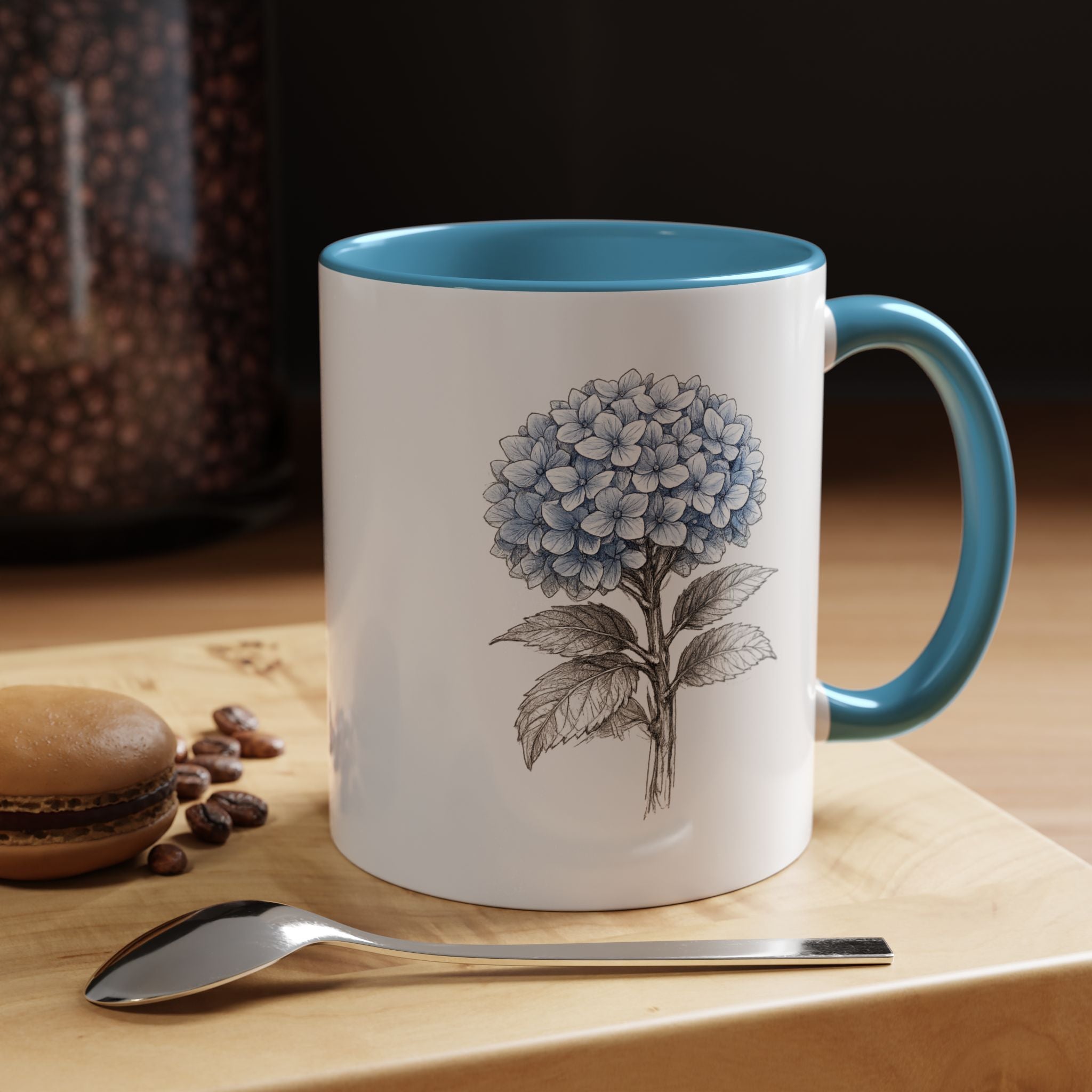 Hamptons Hydrangea Accent Coffee Mug – Blue Floral 11 oz