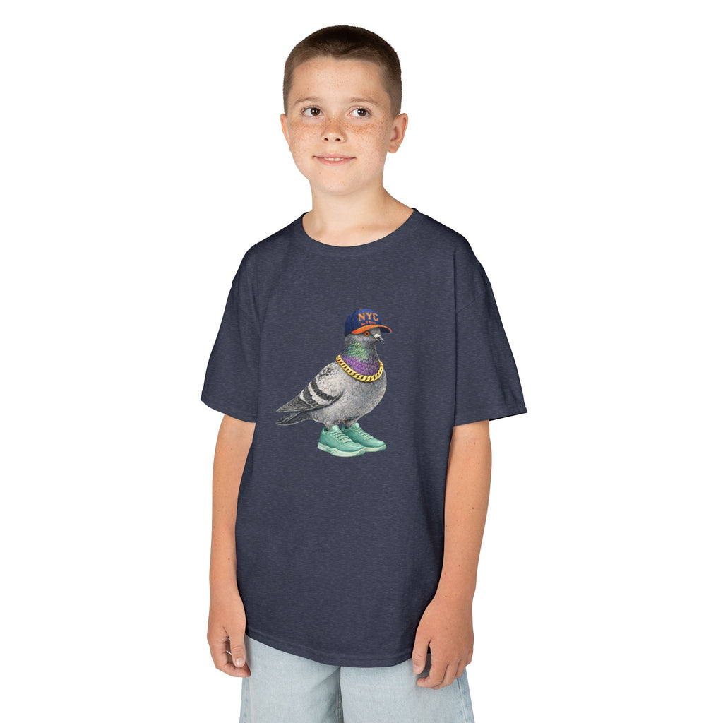 Customizable Manhattan NYC Pigeon Kid Tee —  Cute Basketball Fan Bird T-Shirt for Children