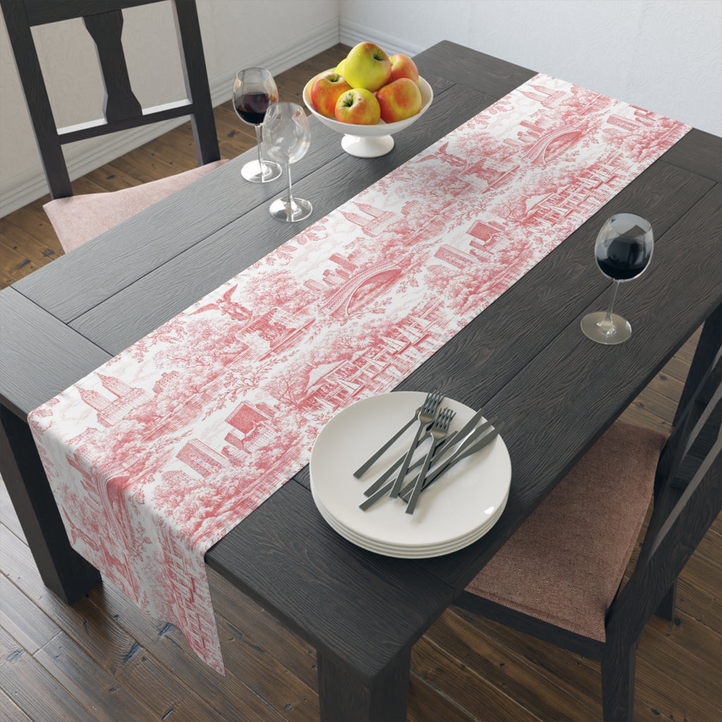 Central Park NYC Red Toile de Jouy Table Runner — New York Chinoiserie Dining Table Decor