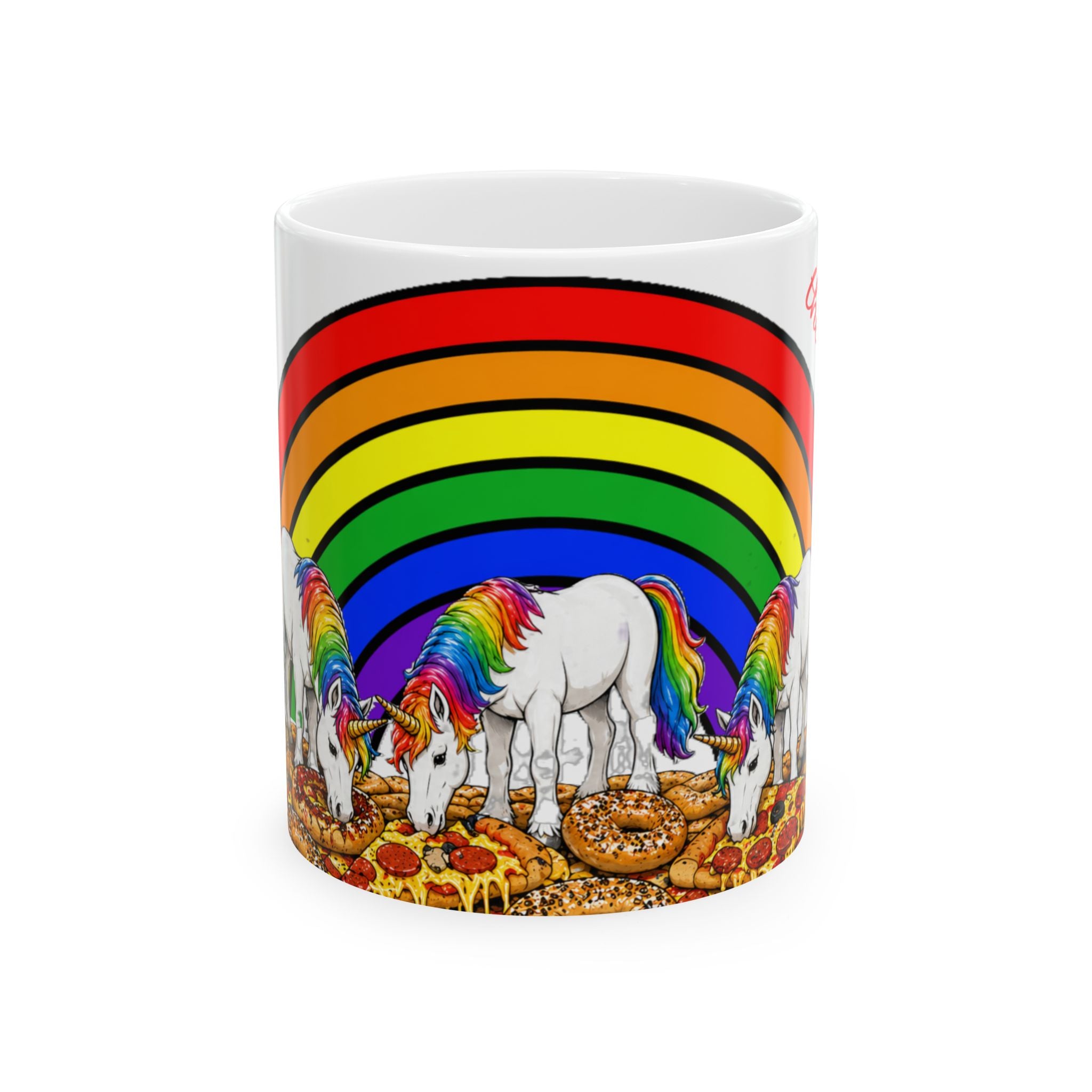 NYC Living the Dream Rainbow Unicorn Mug —  Pizza and Bagels New York Is a Fairy Tale Ceramic Coffee Cup