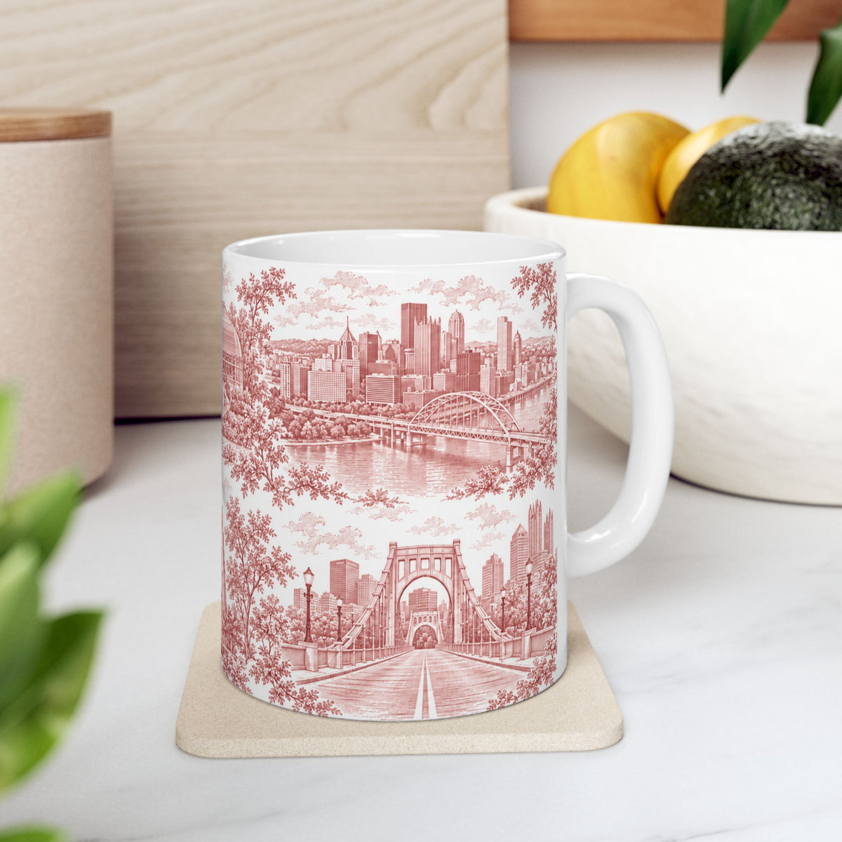 Pittsburgh Red Toile de Jouy Ceramic Mug — Pennsylavania Chinoiserie 11oz