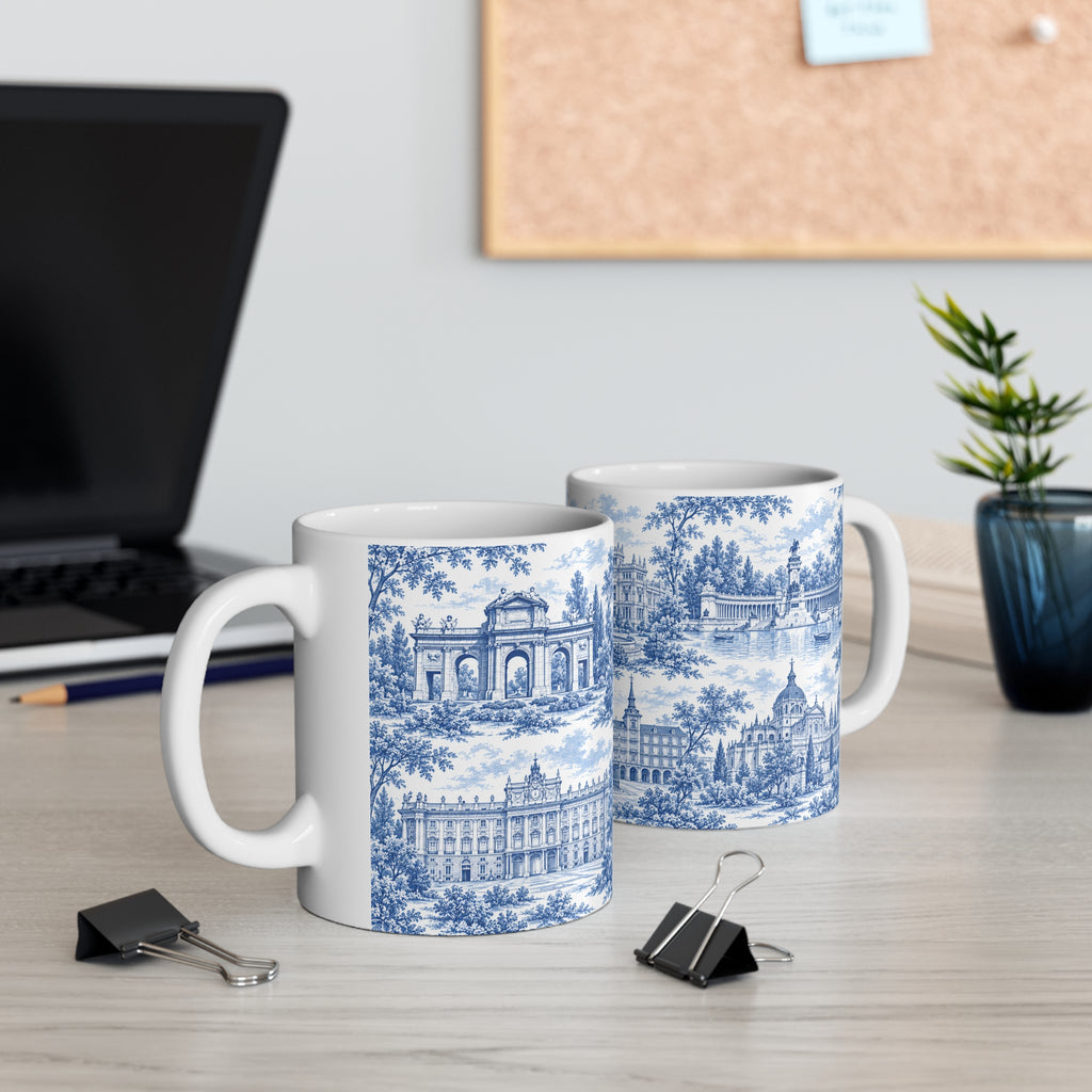 Madrid Blue Toile de Jouy Ceramic Mug — (11oz; Ships from Europe)