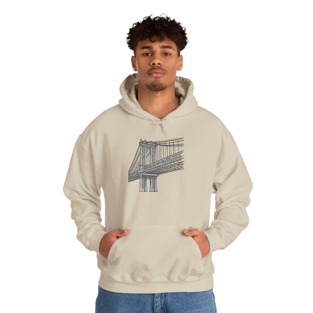 Manhattan Bridge Sketch Hoodie — New York City Bridge Pullover Hooded Sweatshirt