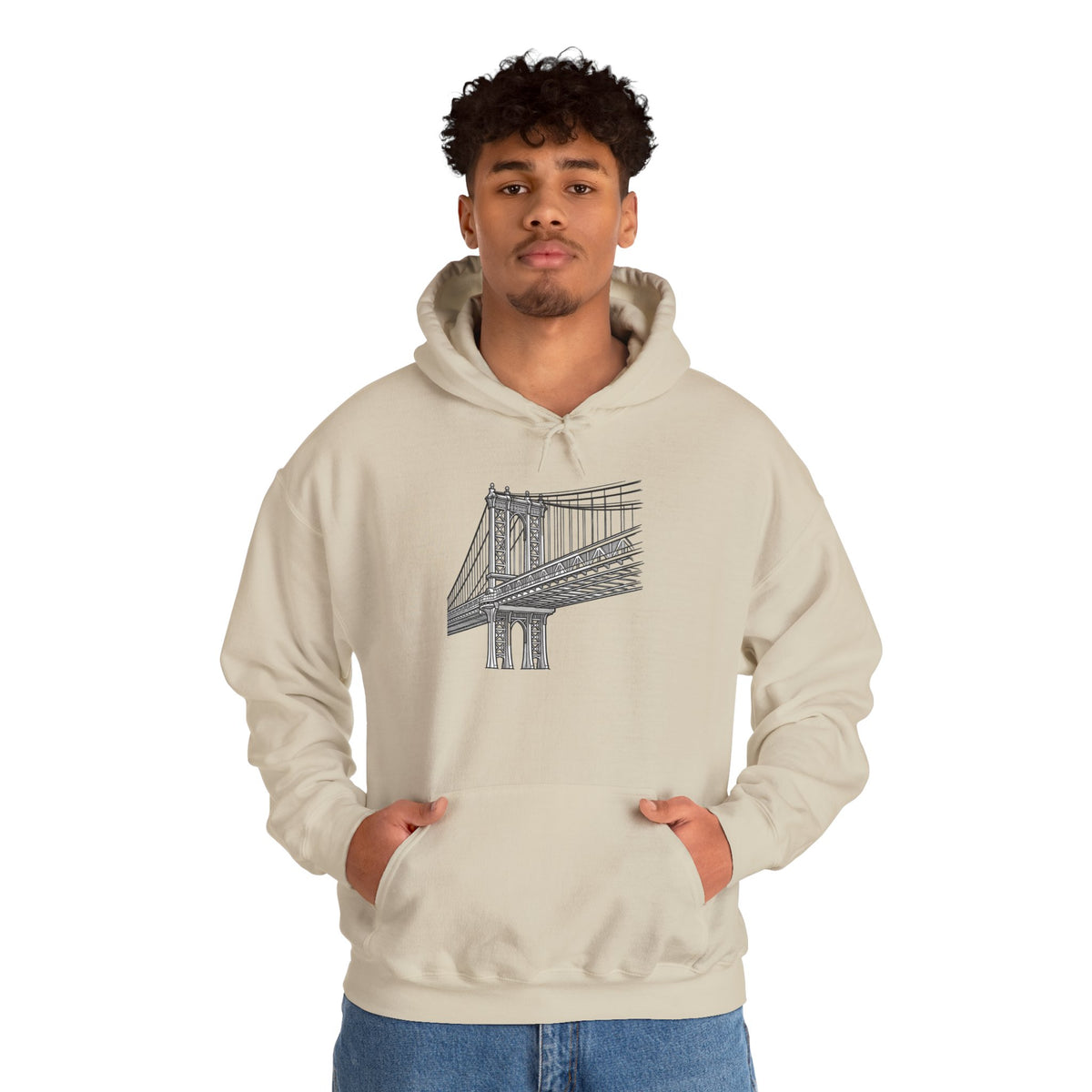 Manhattan Bridge Sketch Hoodie — New York City Bridge Pullover Hooded Sweatshirt