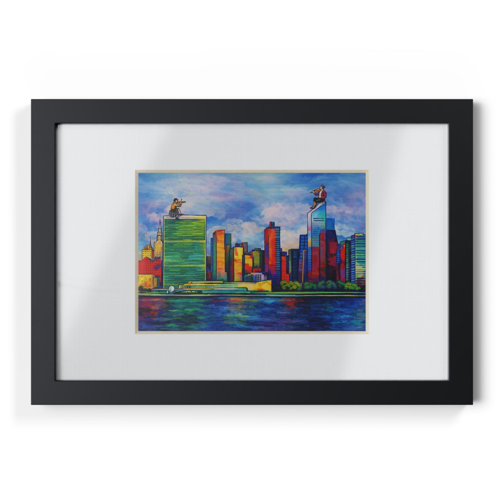 Fiddler on the Manhattan Roof Marc Chagall-inspired NYC Skyline  | Black Frame