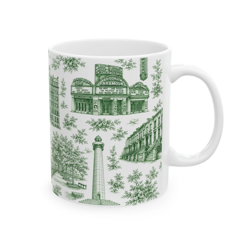 Fort Greene Green Toile de Jouy Mug | NYC Chinoiserie Ceramic Coffee Cup