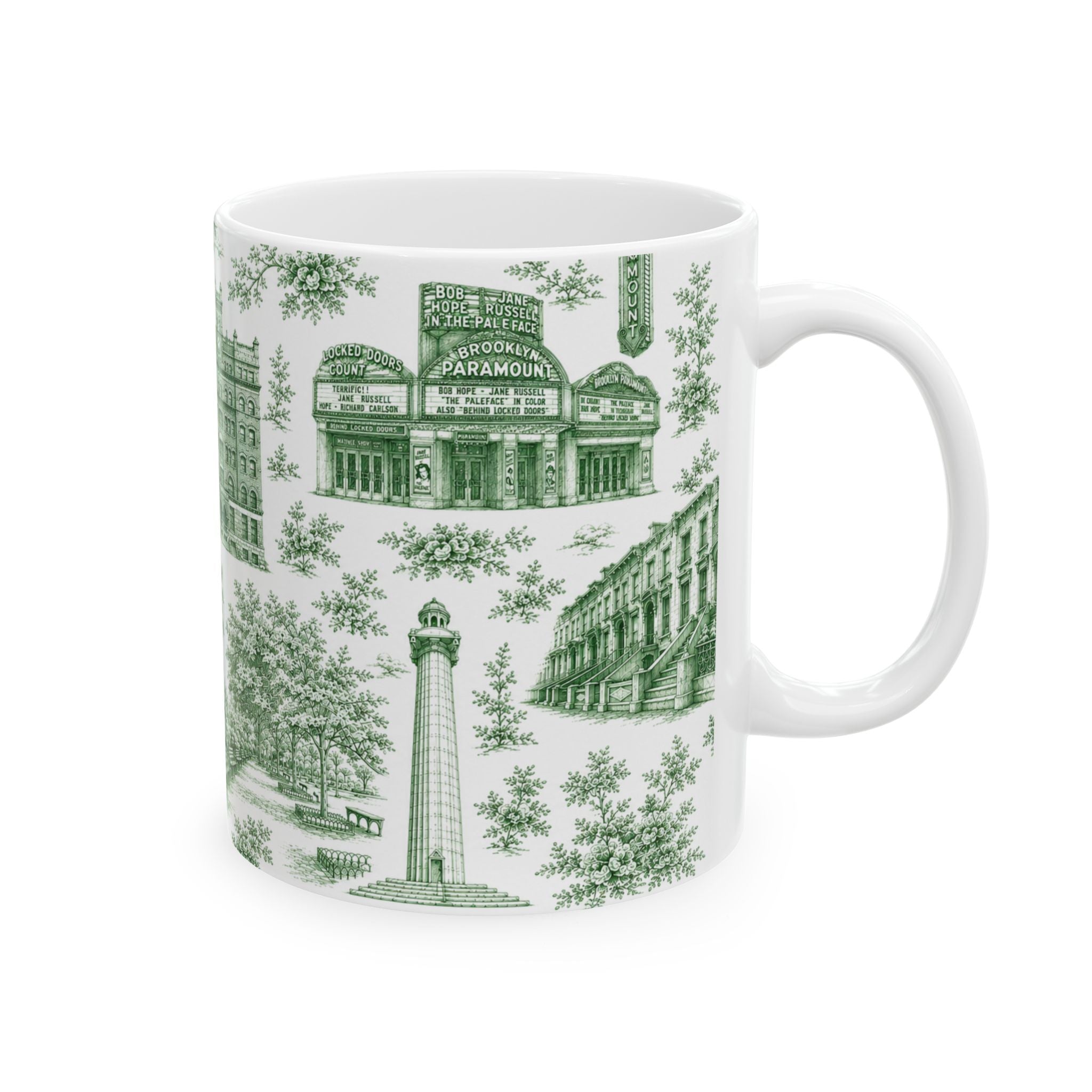 Fort Greene Green Toile de Jouy Mug | NYC Chinoiserie Ceramic Coffee Cup