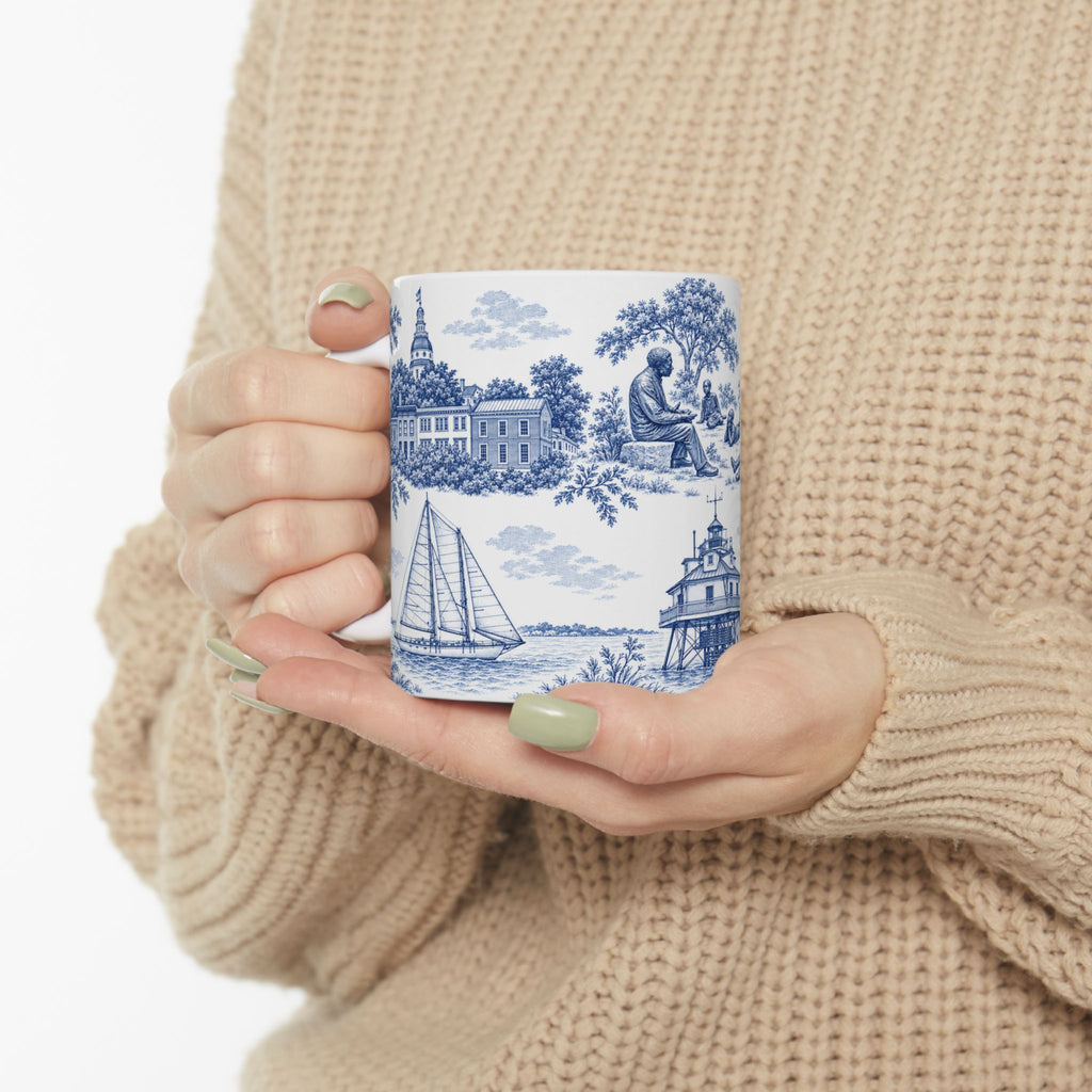 Annapolis Blue Toile de Jouy Ceramic Mug – Vintage Scenic 11oz