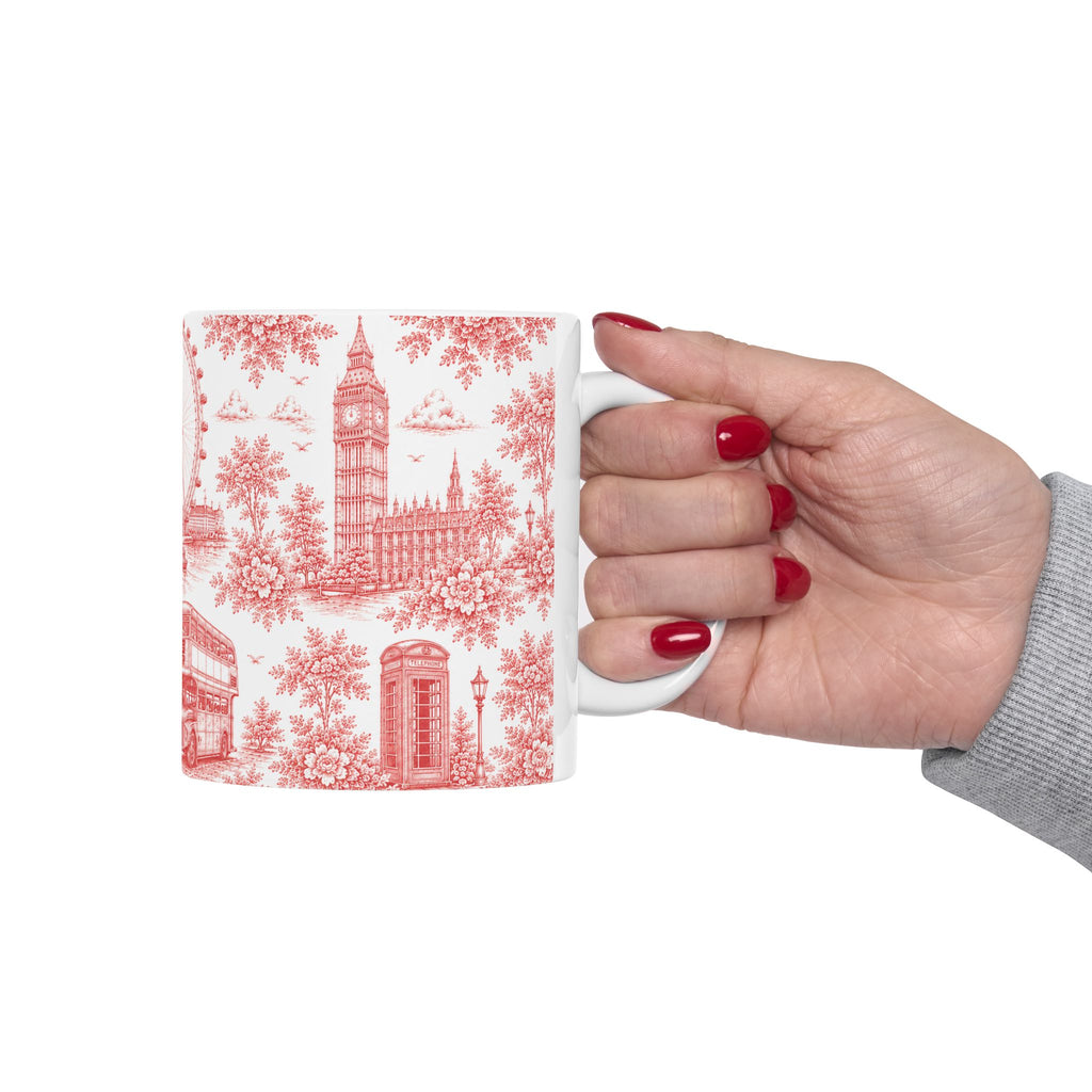 London Red Toile du Jouy Ceramic Mug – Vintage London Icons (11oz)