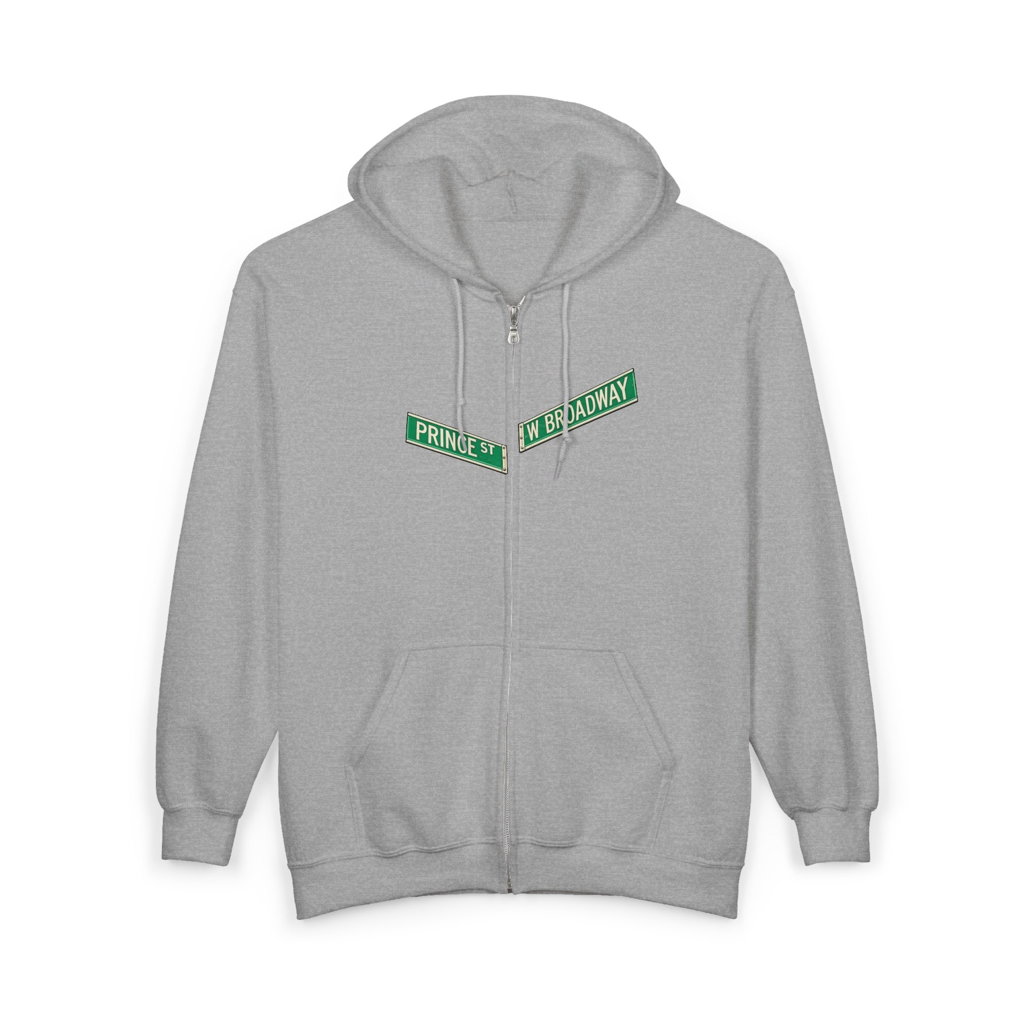 Sudadera con capucha y cremallera con letrero de SoHo Street | Nueva York centro de Manhattan Prince y West Broadway sudadera con capucha