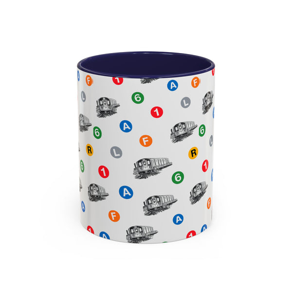 New York Subway Train Transit Icons Mug | NYC Metro Subway Pattern Accent Coffee Tea Mug 11oz