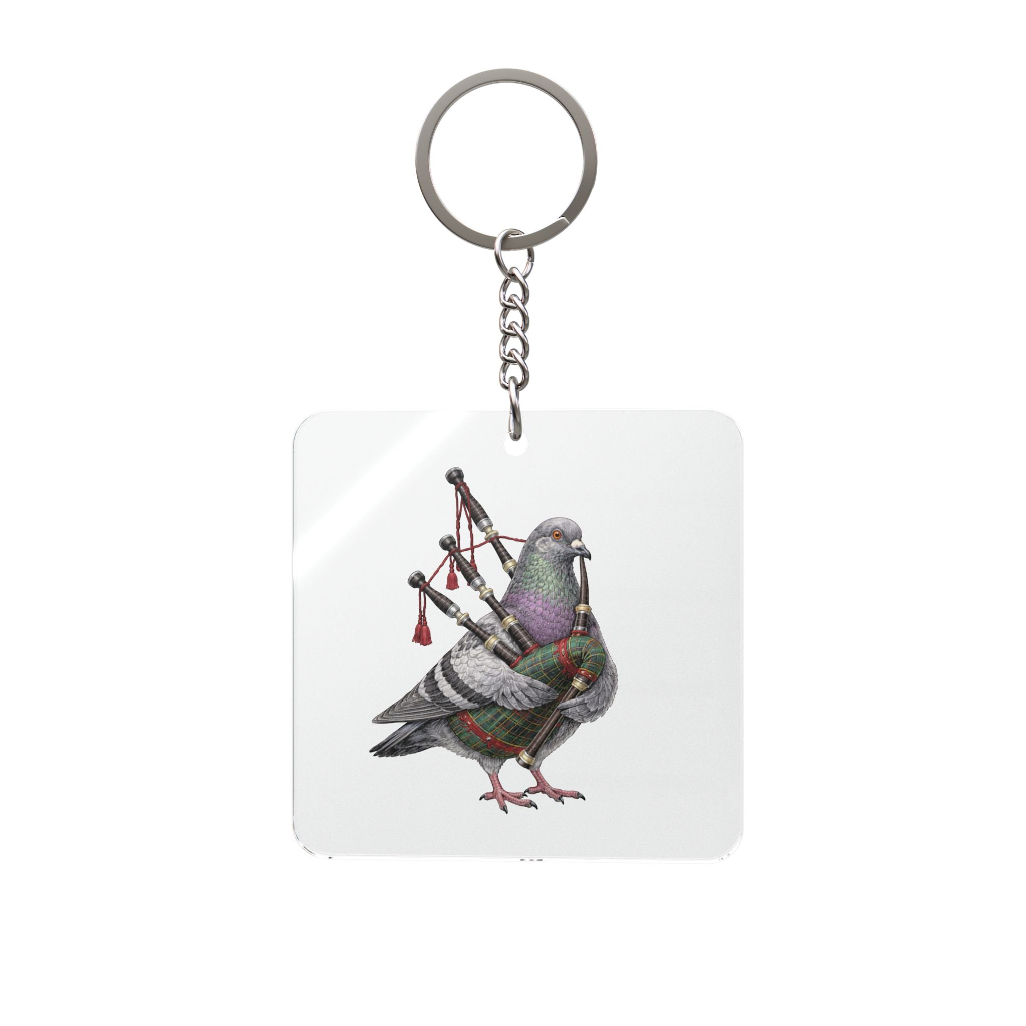 Customizable Woodlawn NYC Pigeon Square Keychain | Bronx Irish Bagpipes Bird Lovers Keyring Gift