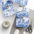 Central Park Blue Toile NYC Wrapping Paper | New York City Scenic Toile Pattern Roll