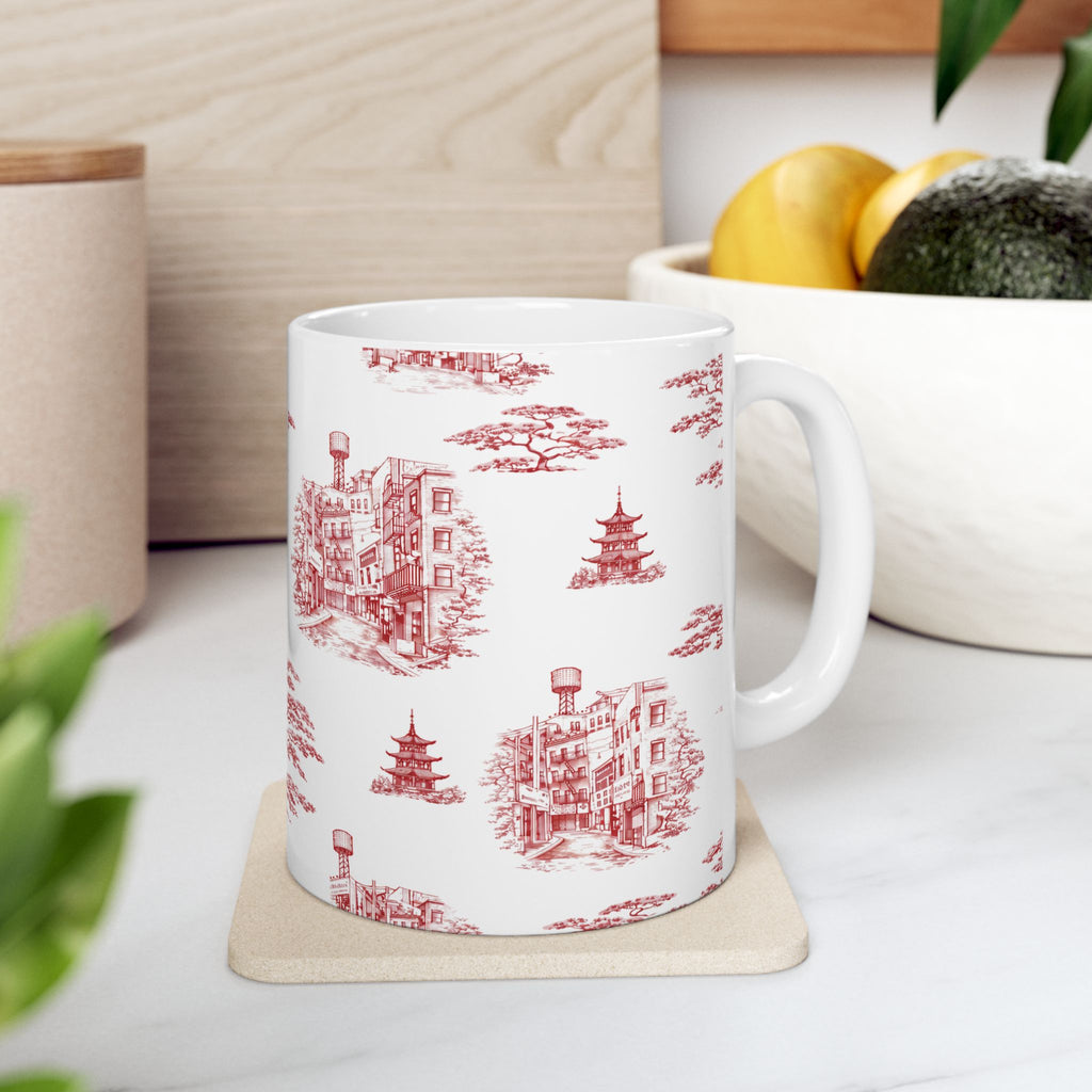 Chinatown Doyers Street Red Toile de Jouy Mug | New York City Chinoiserie Ceramic Mug 11oz