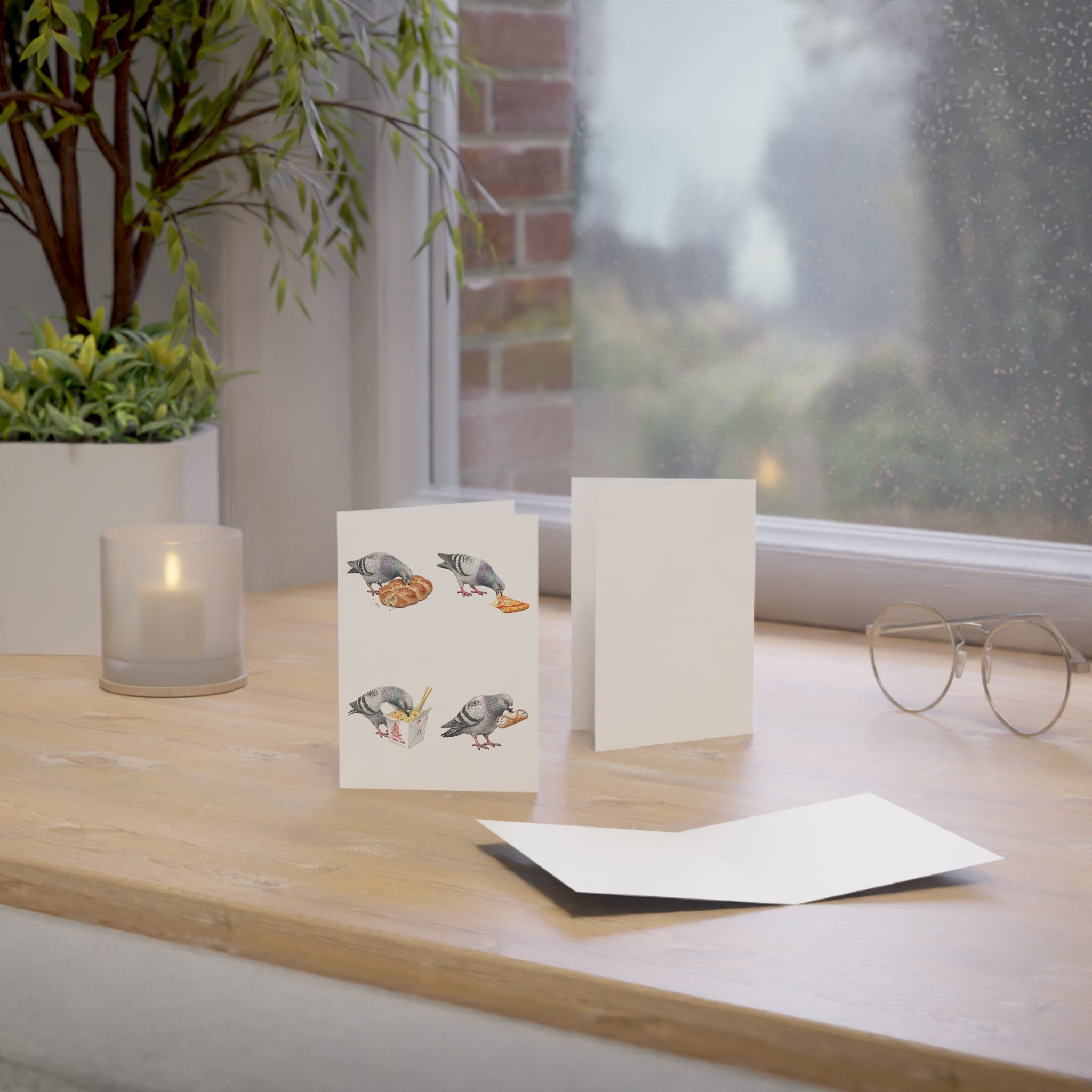 Foodie NYC Pigeon Greeting Cards |  Dinner Party Bird Lover Food Card Pack