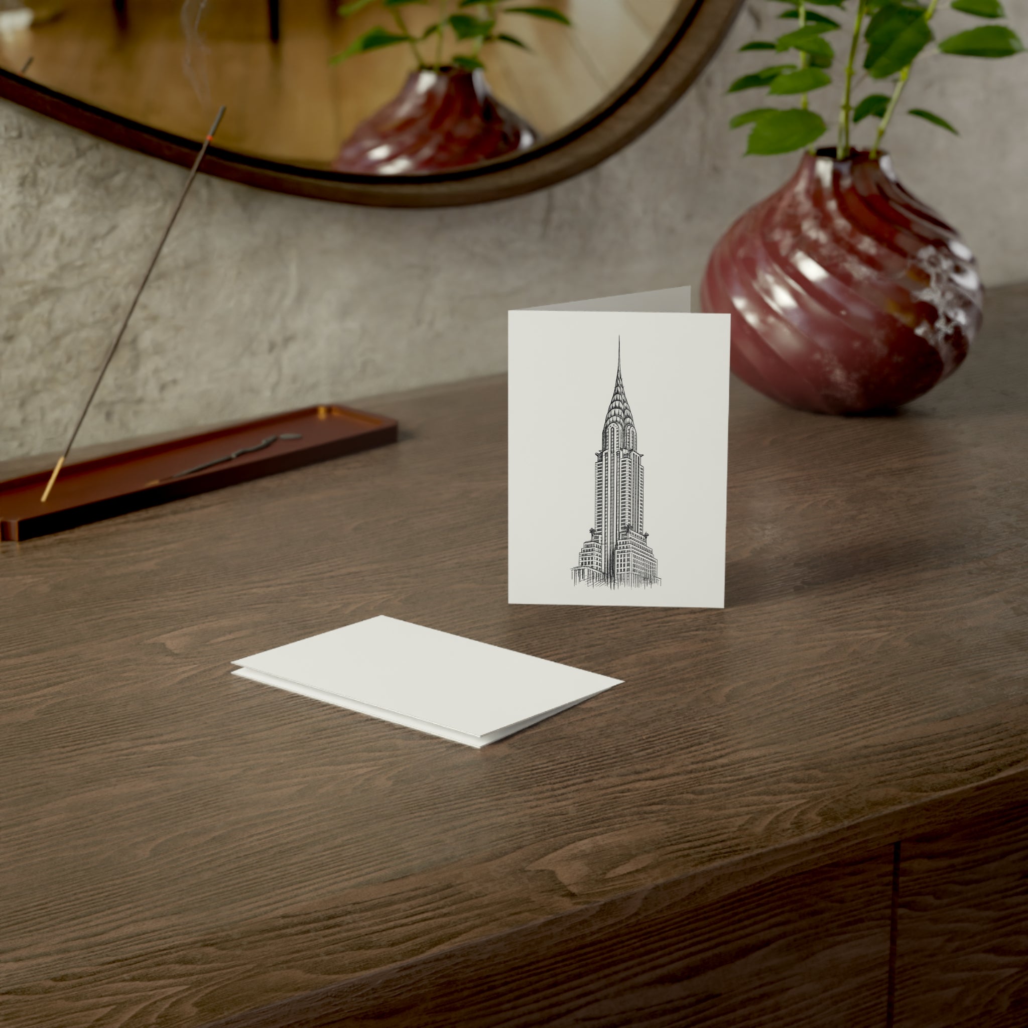 Chrysler Building Greeting Cards — Minimal Architectural Sketch Note Cards with Envelopes