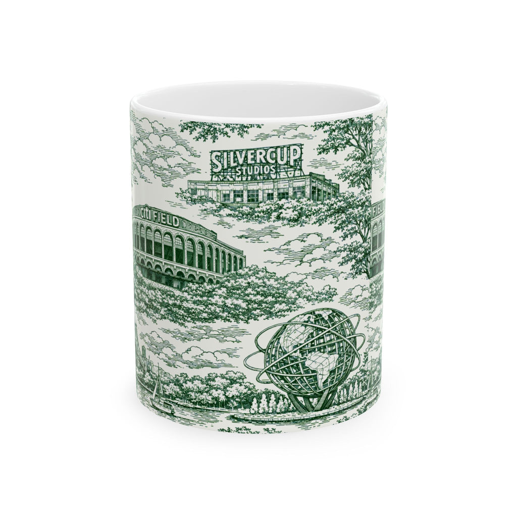 Queens Green and White Toile de Jouy Mug | Chinoiserie Ceramic Coffee Cup