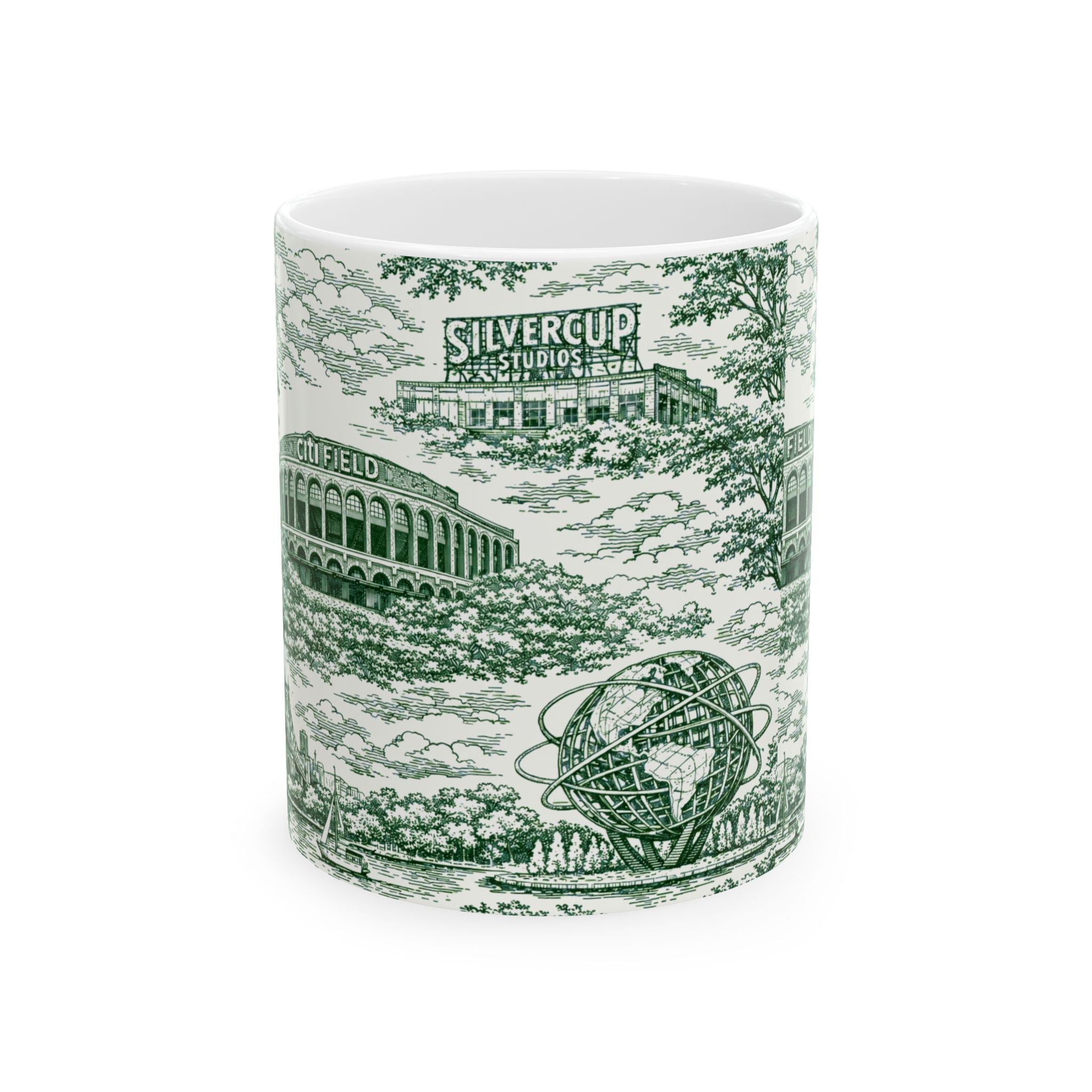Queens Green and White Toile de Jouy Mug | Chinoiserie Ceramic Coffee Cup
