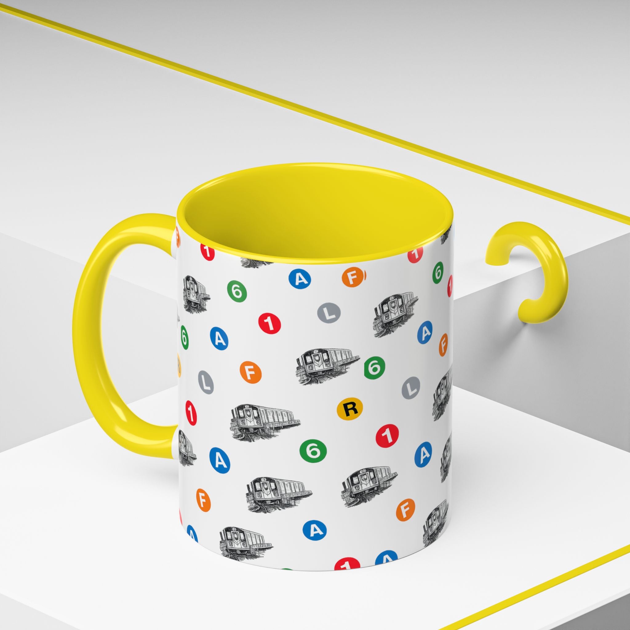 New York Subway Train Transit Icons Mug | NYC Metro Subway Pattern Accent Coffee Tea Mug 11oz