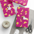 Gold NYC Landmarks on Pink Gift Wrap Paper | New York Statue of Liberty Oculus Vessel Brooklyn Bridge Guggenheim Wrapping Paper Roll