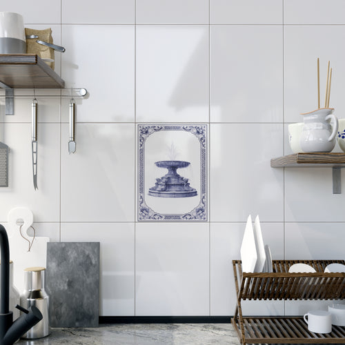Bryant Park Josephine Shaw Lowell Fountain Blue and White Azulejos-style Ceramic Shower Tile 6" x 8"