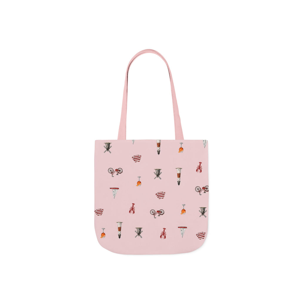 Icons of The Hamptons Pink Canvas Tote — Lighthouse, Windmill, Lobster Sailboat Icons