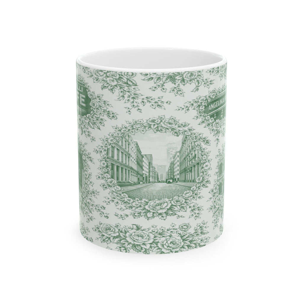 SoHo Green Toile de Jouy Mug | NYC Chinoiserie Ceramic Coffee Cup