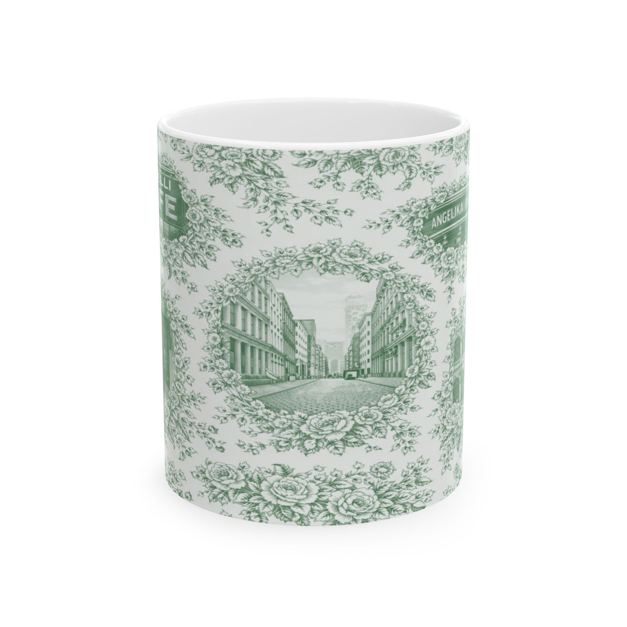 SoHo Green Toile de Jouy Mug | NYC Chinoiserie Ceramic Coffee Cup