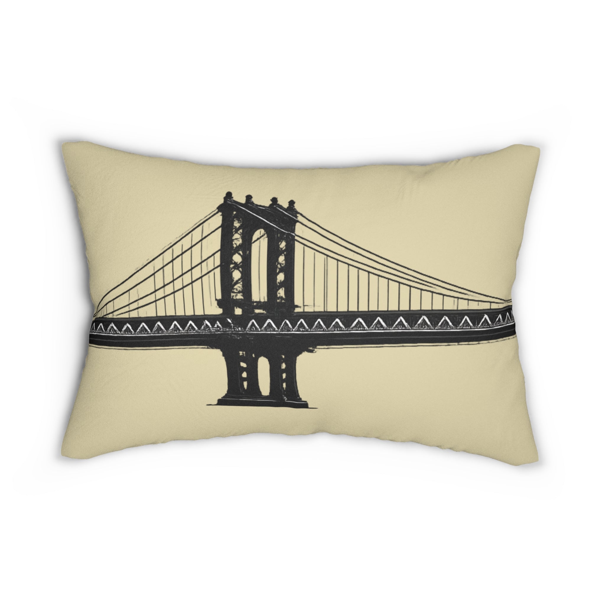 Manhattan Bridge Silhouette Lumbar Pillow — Neutral Cityscape Decorative Pillow