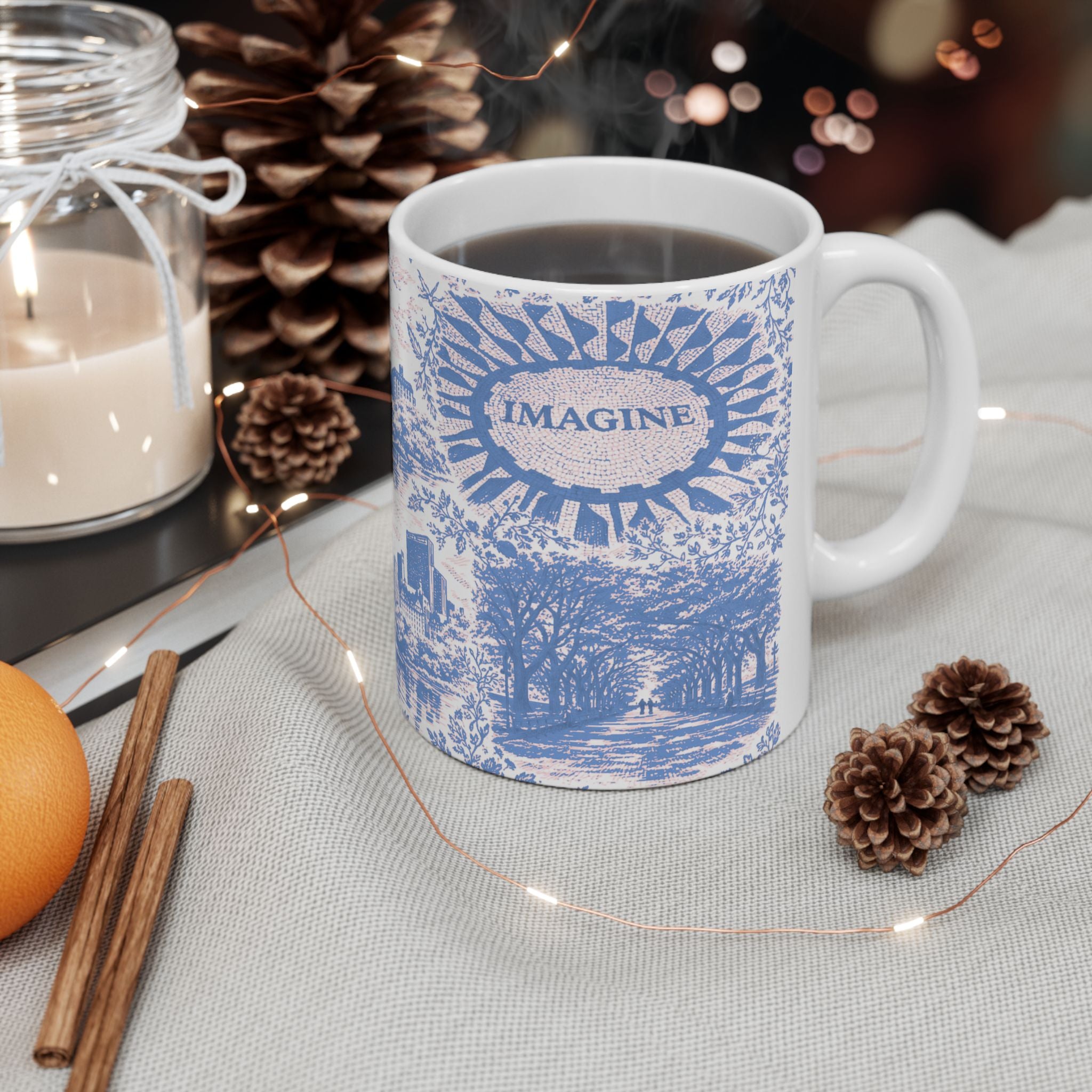 Central Park Blue Toile de Jouy Mug | NYC Ceramic Coffee Cup