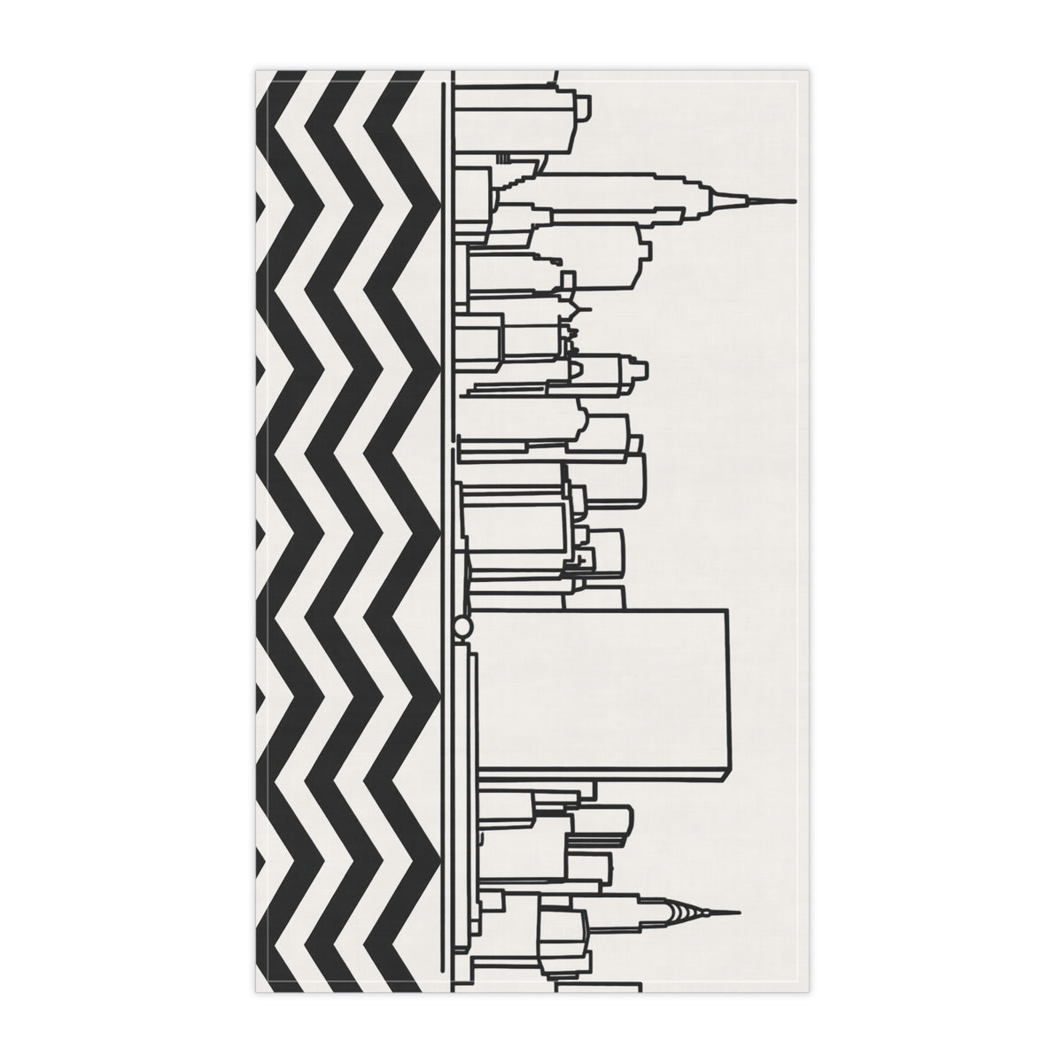 Paño de cocina Chevron del horizonte de Manhattan de NYC — Lino de cocina minimalista en blanco y negro del horizonte de la ciudad de Nueva York