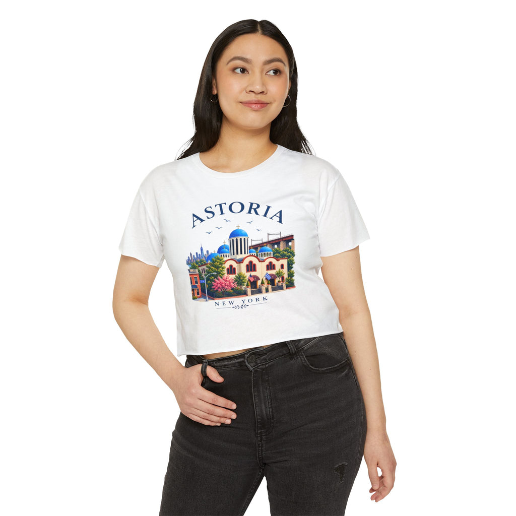 Astoria New York Crop Top T-shirt — Santorini-inspired Queens Tee