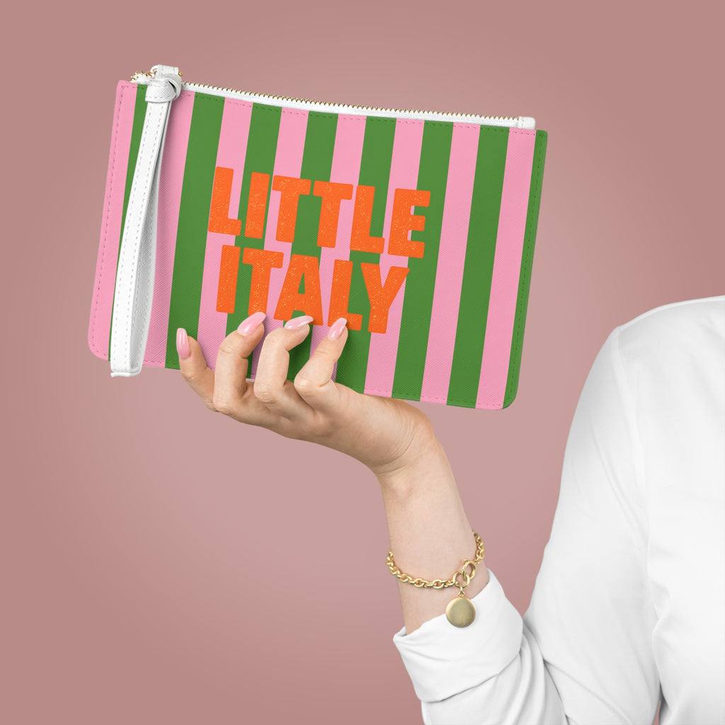 Little Italy Striped Clutch Bag — Pink & Green Wristlet Purse