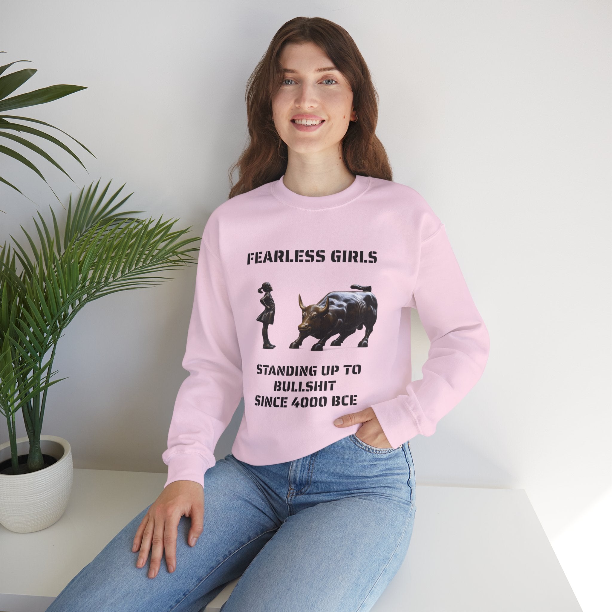 Fearless Girl Raging Bull Statue graphic Sweatshirt | NYC Empowerment, Feminist Design Sweater