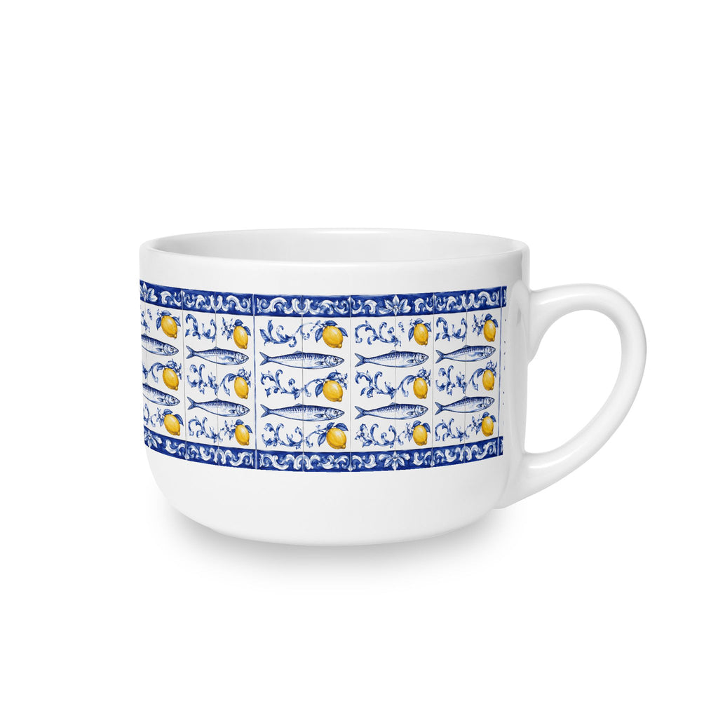East Hampton Azulejos-style Blue and Yellow Fish Soup Bowl  25oz Ceramic Bouillabaisse Soup Bowl