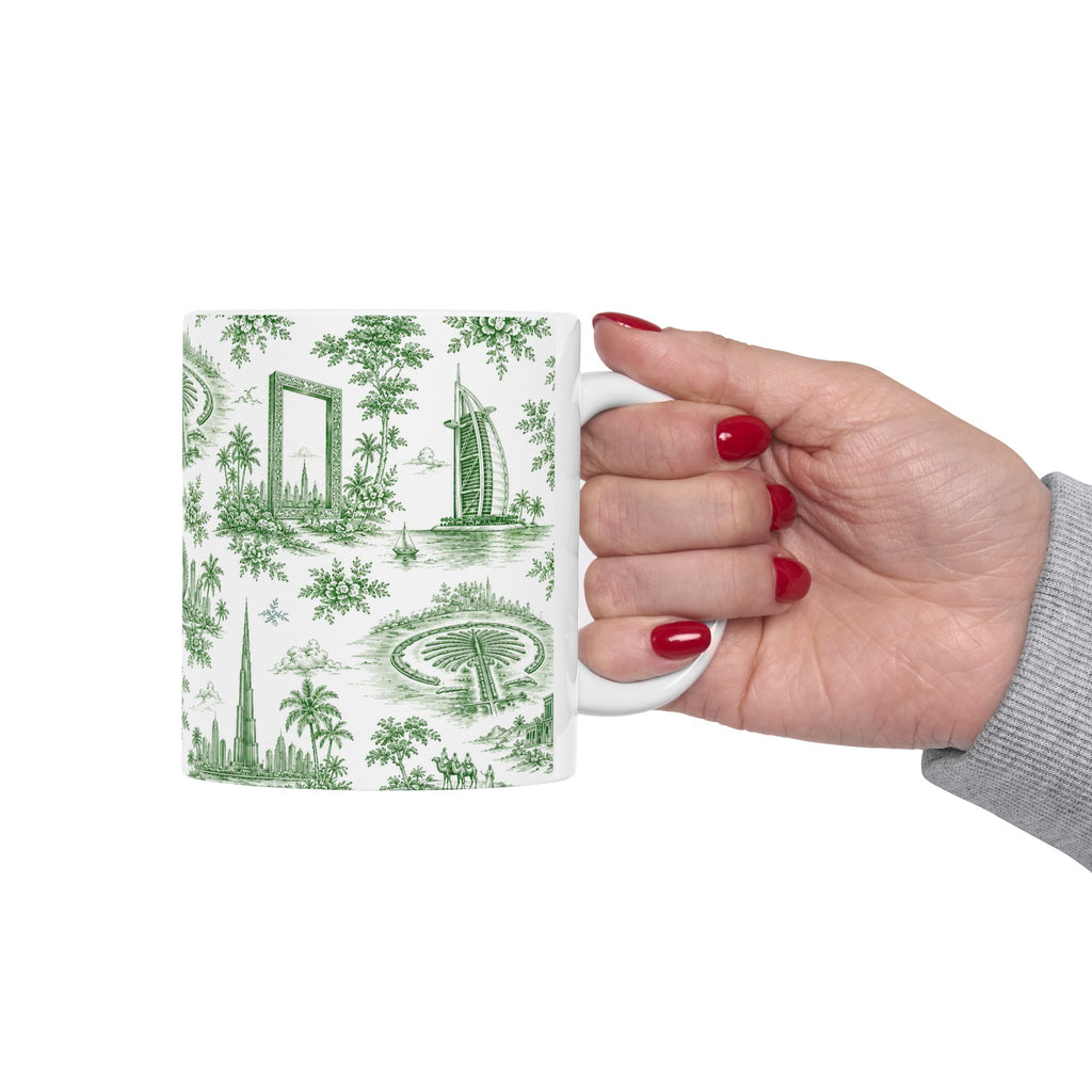 Dubai Green Toile de Jouy Ceramic Mug — Ceramic 11oz Coffee Cup
